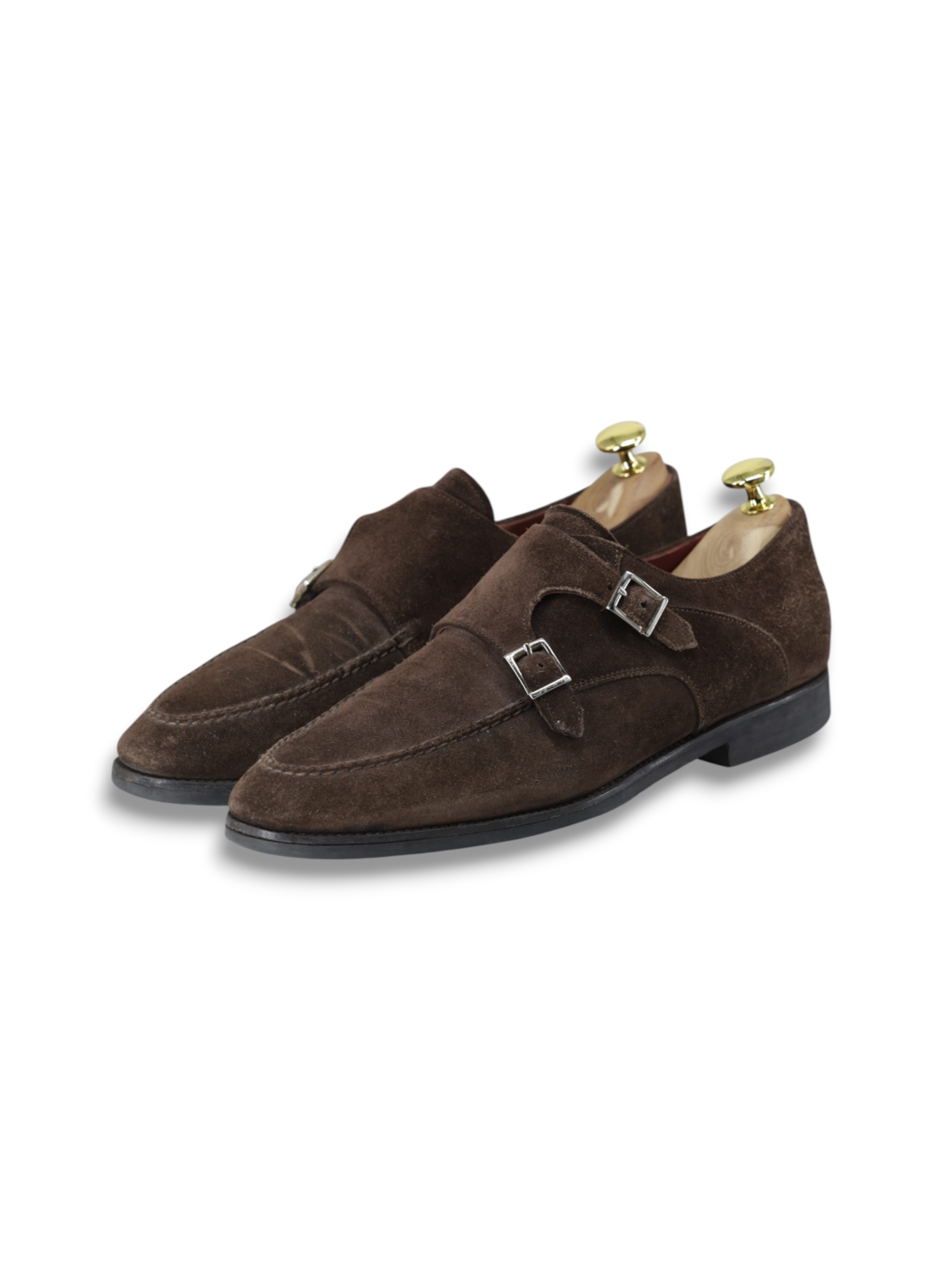 Santoni Dark Brown Suede City-Sole Double Monk + Belt