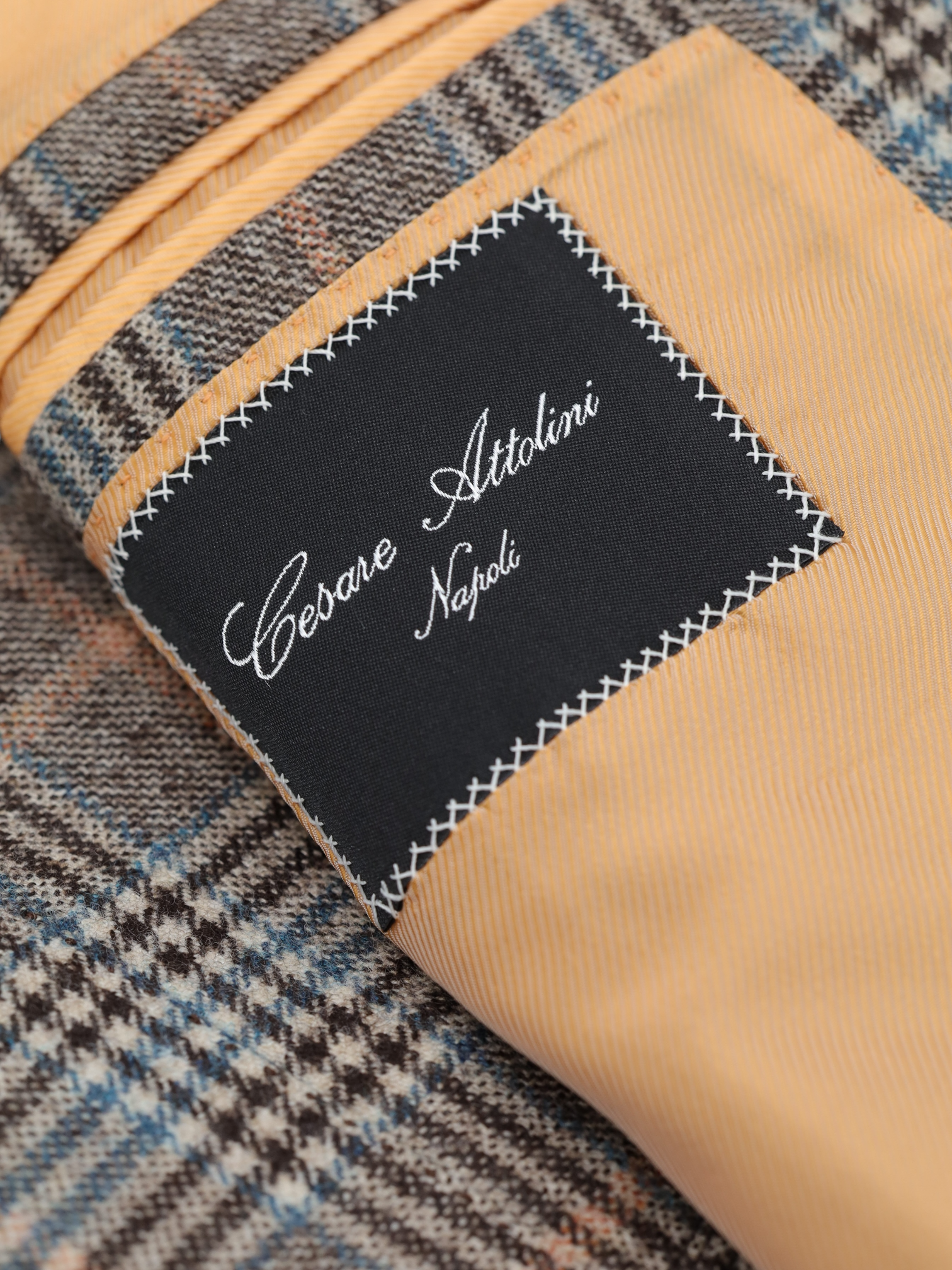 Cesare Attolini Light Brown & Petrol Blue Wool, Cashmere & Silk Tartan Checkered Jacket
