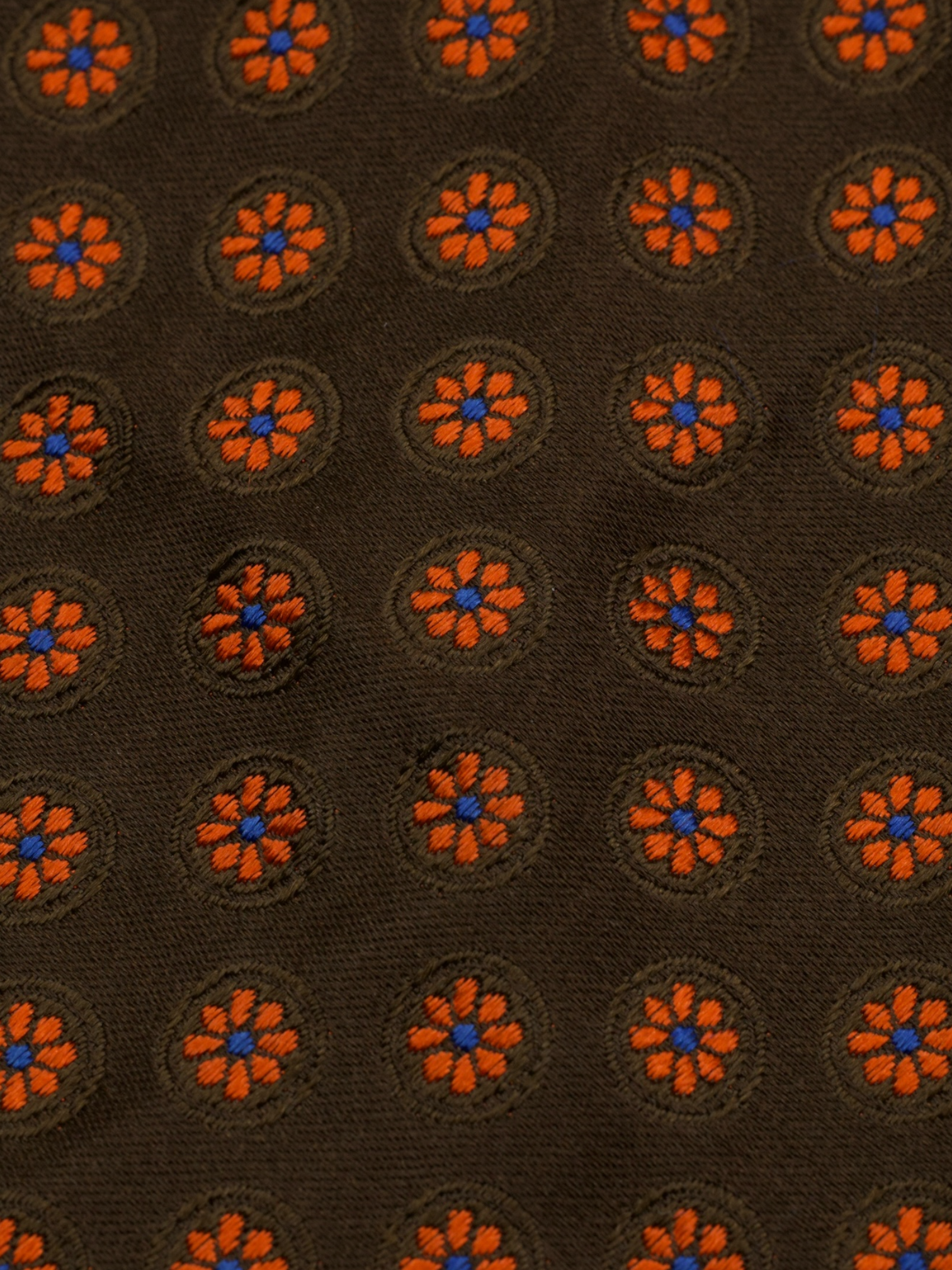 Kiton 5-Fold Dark Brown & Burnt Orange Handrolled Silk Floral Pattern Tie