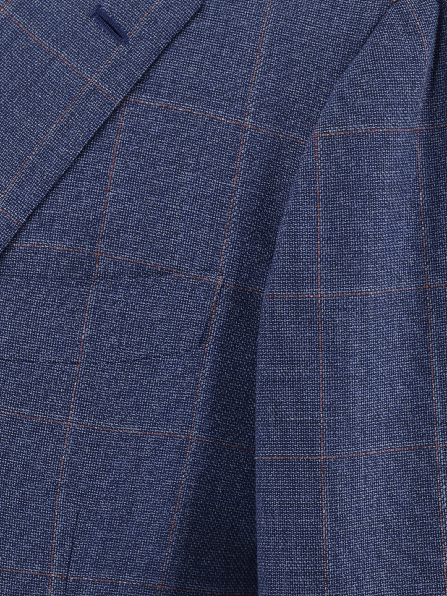 Ring Jacket Blue & Red Wool Basket-Weave "Meister" Windowpane Jacket
