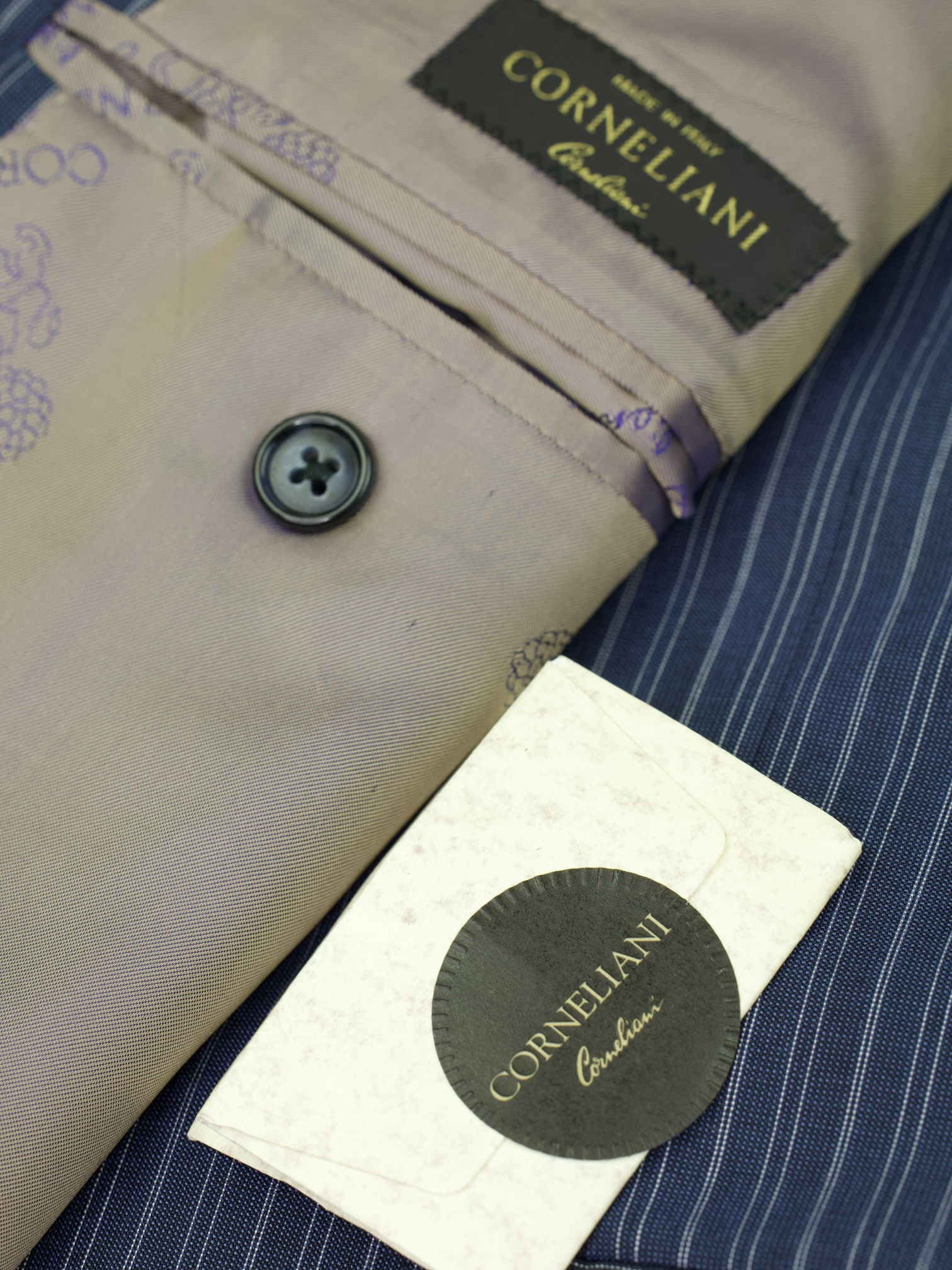 Corneliani Steel Blue Silk & Wool Multi-Pinstripe Suit