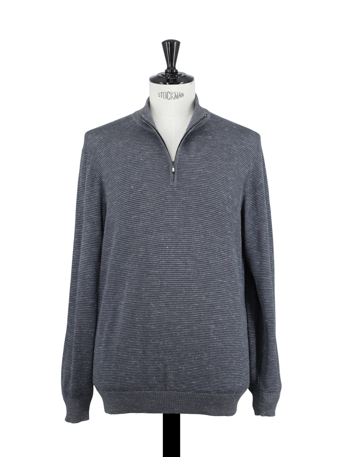 Loro Piana Grey Silk, Cashmere & Linen Melange Micro-Pattern Half-Zip