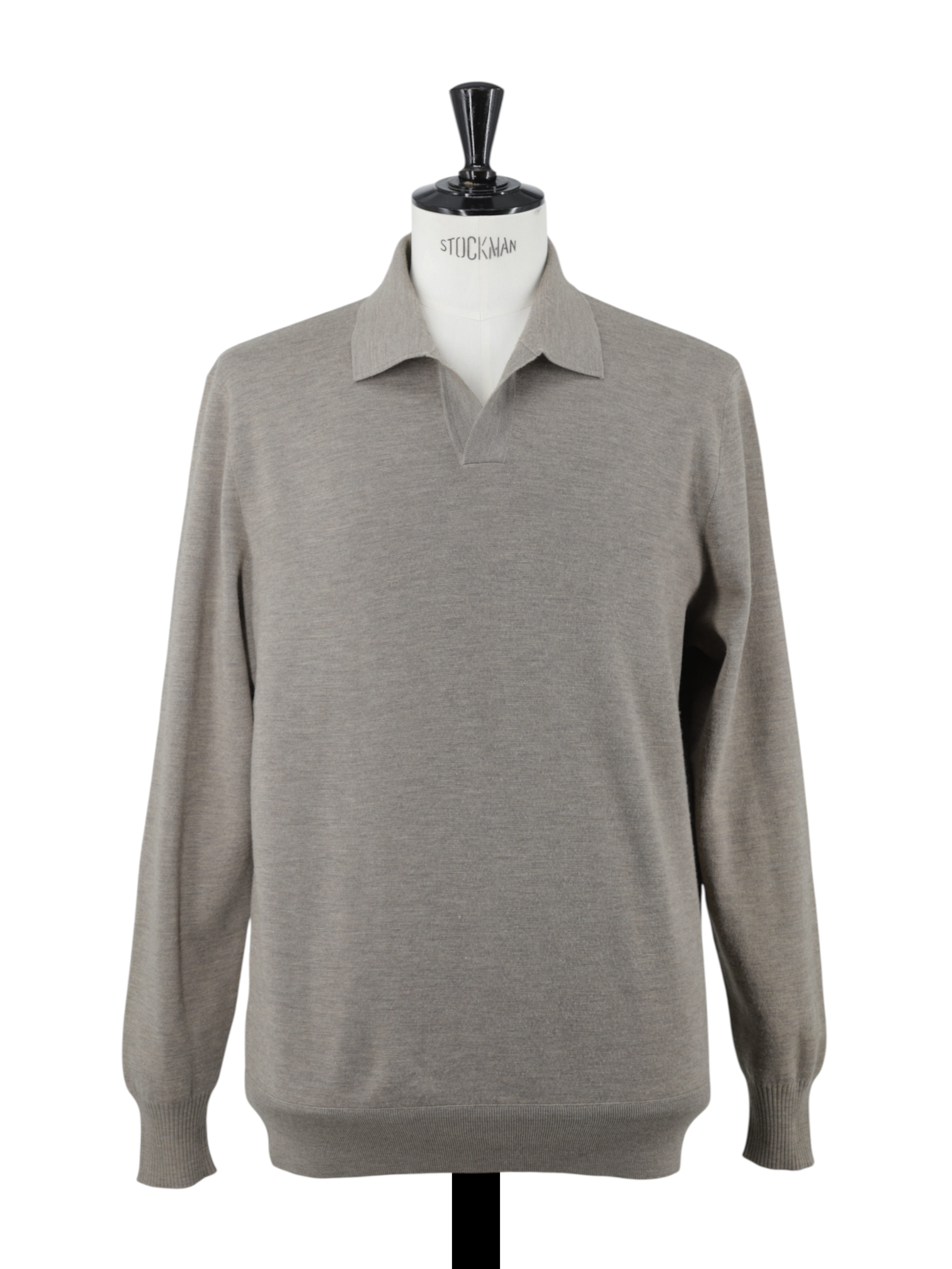 Loro Piana Light Brown Wish® Wool Jersey Buttonless Long-Sleeve Polo
