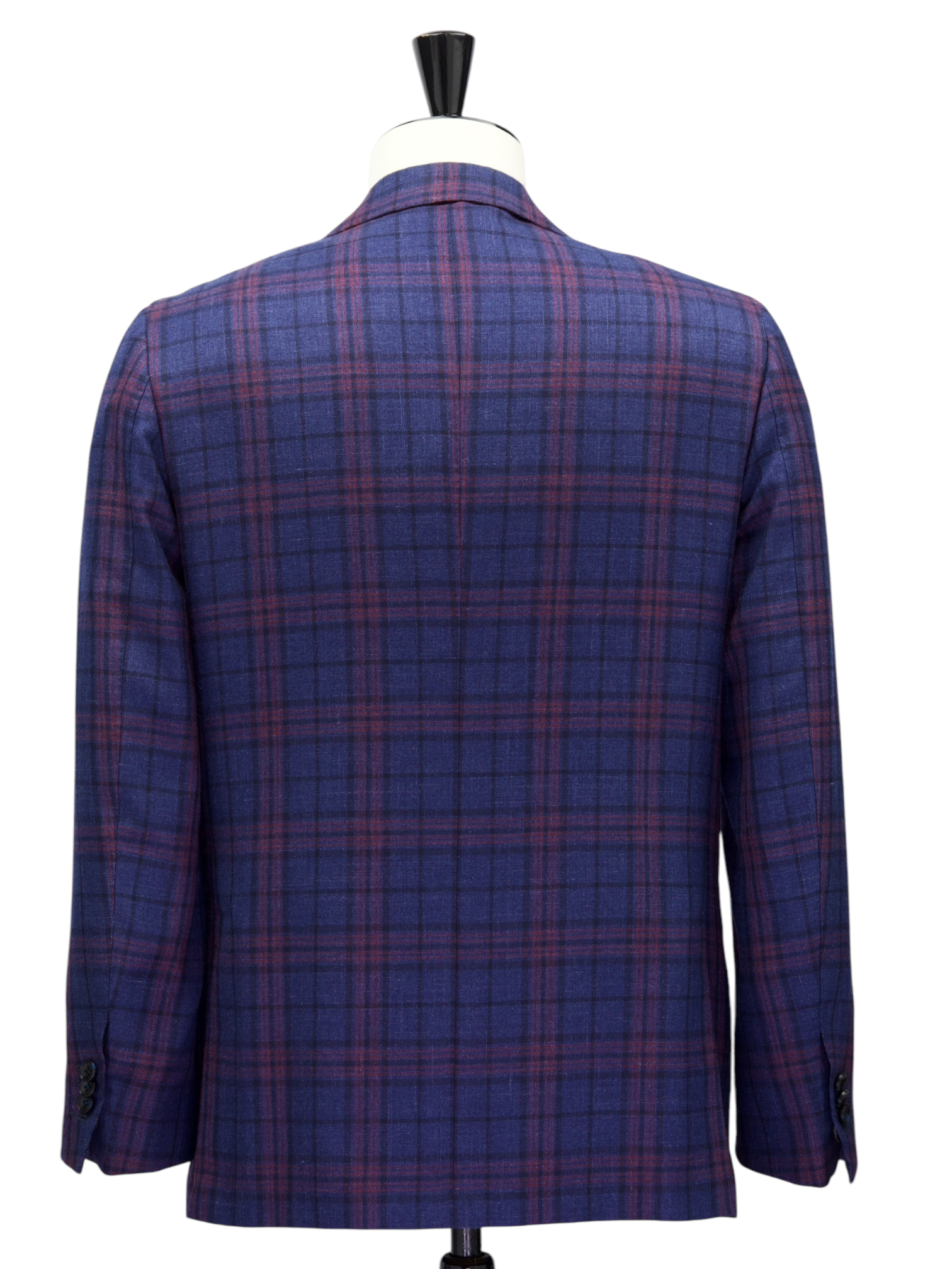 Kiton Blue & Red Cashmere, Silk & Linen Tartan Jacket