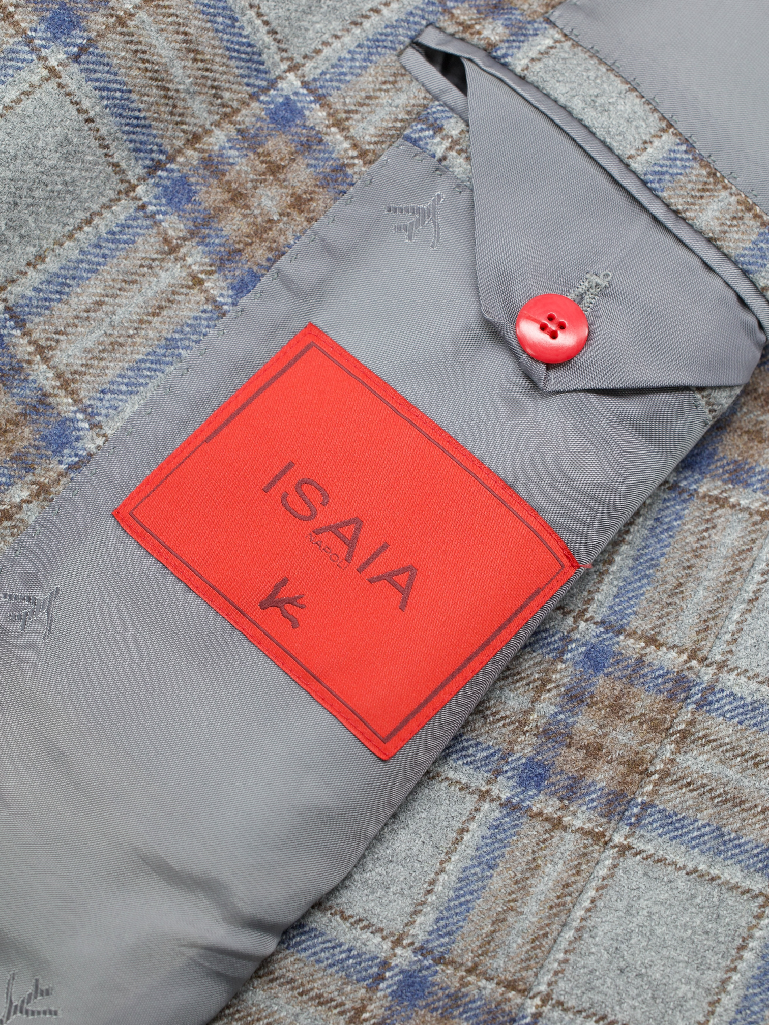 Isaia Grey & Denim Blue Wool-Cashmere Flannel Overcheck Jacket