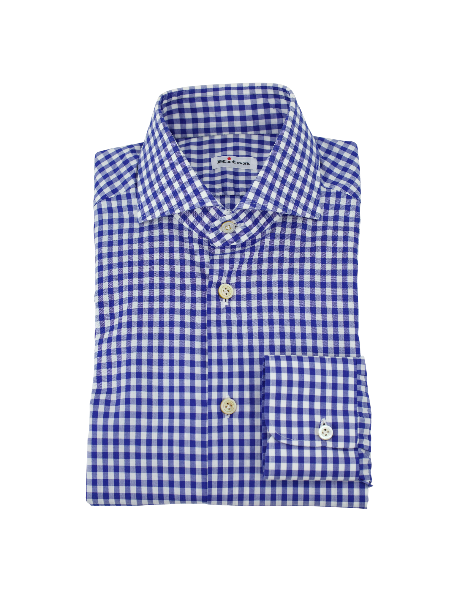 Kiton Blue & White Cotton Gingham Check Shirt