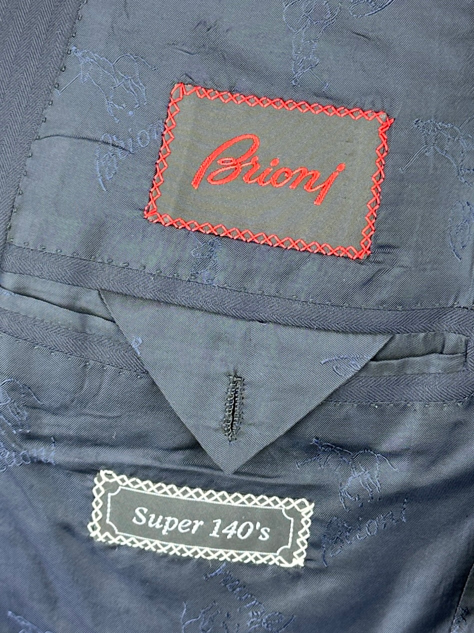 Brioni Navy Super 140's Herringbone Blazer