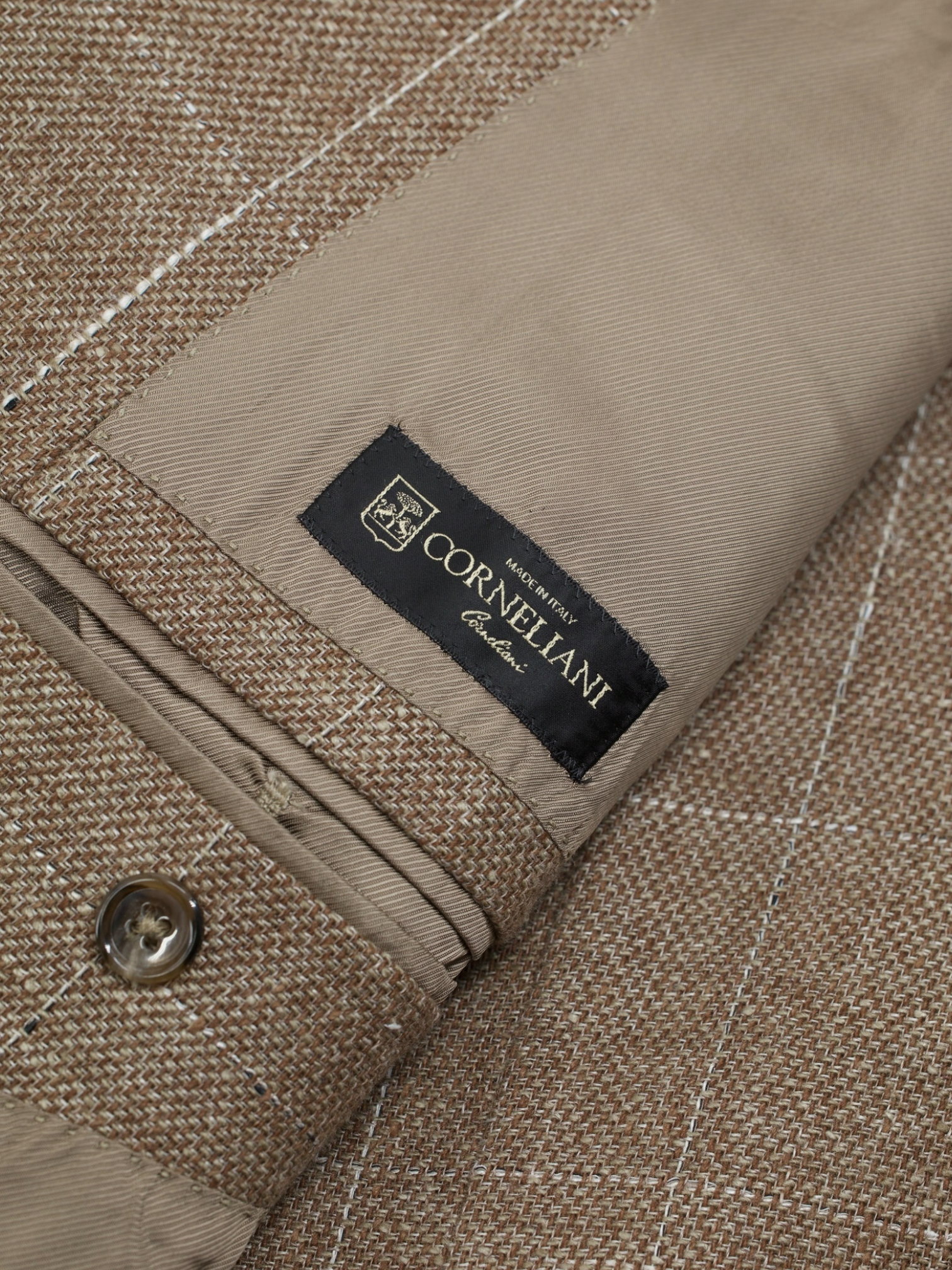Corneliani Light Brown Wool, Silk & Linen Windowpane Gate Jacket