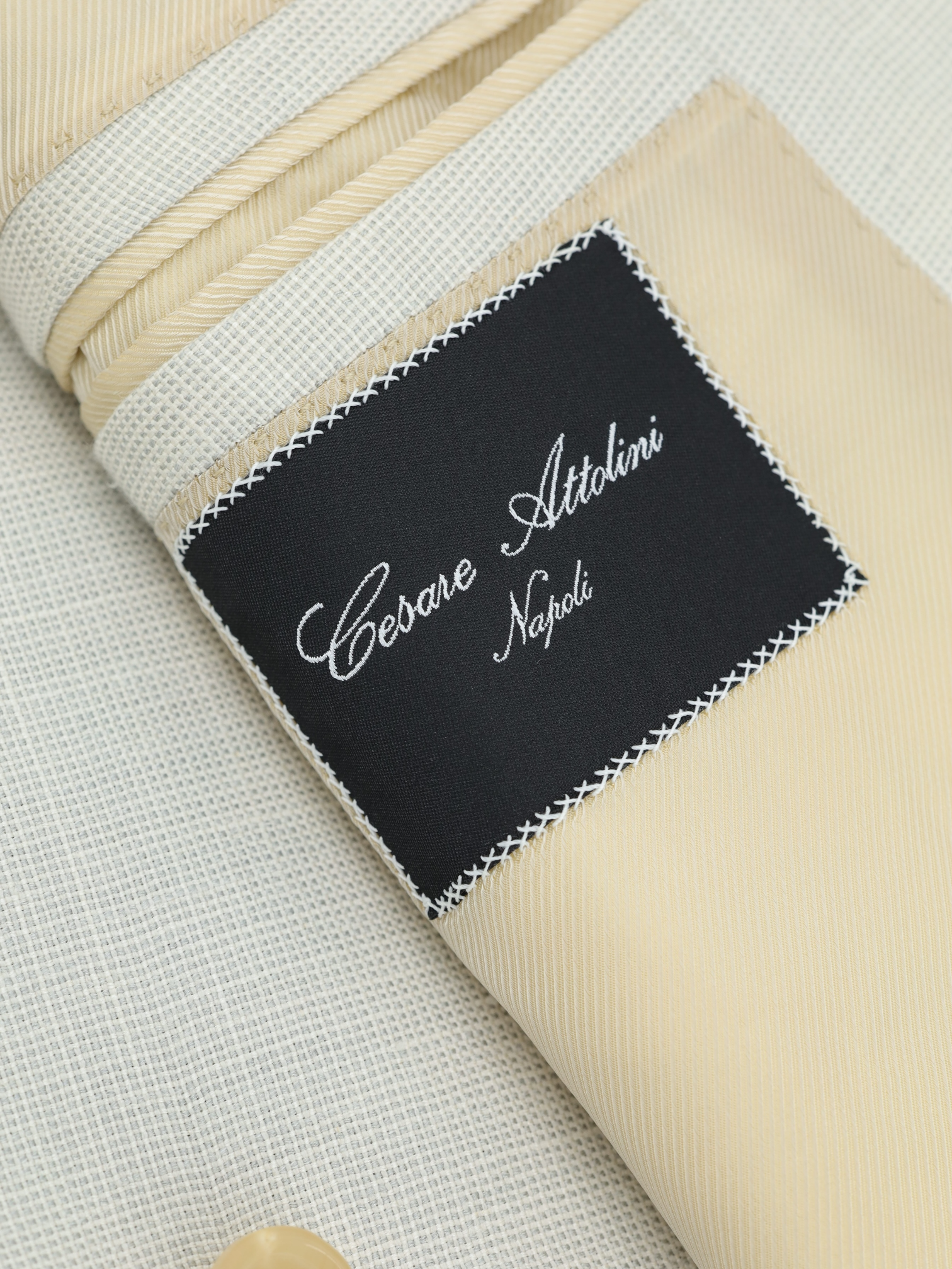 Cesare Attolini Greige Cashmere, Silk & Cotton Double Breasted Micro-Pattern Jacket