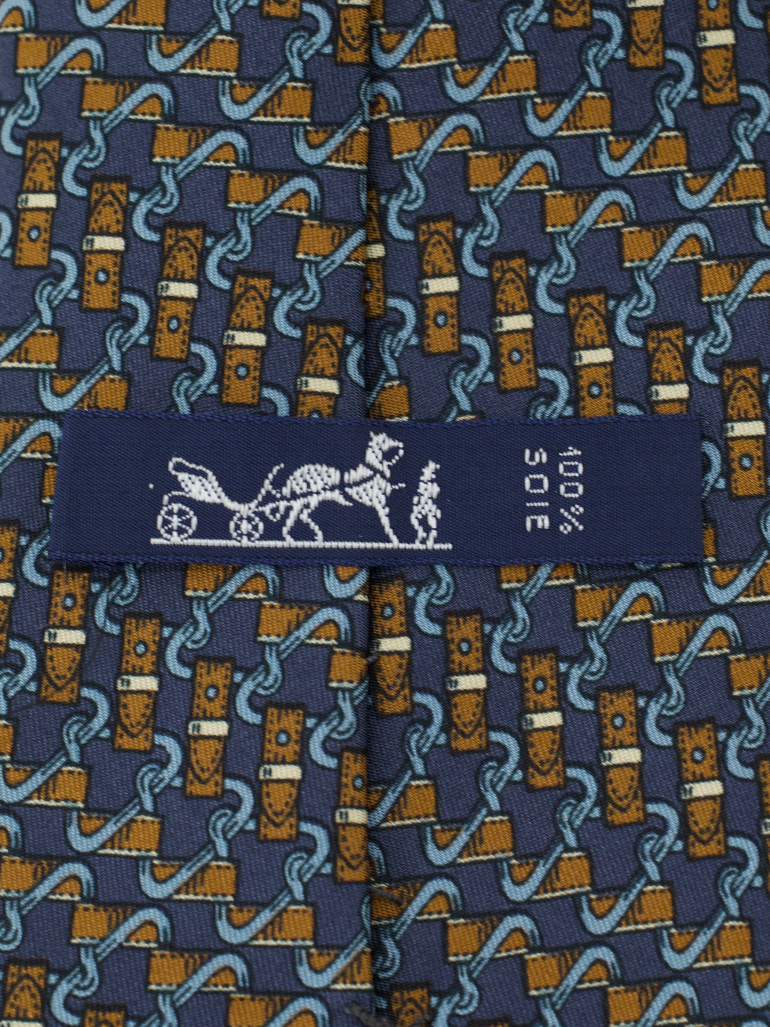 Hermès Navy & Bronze Silk Hardware Chain-Motif Tie