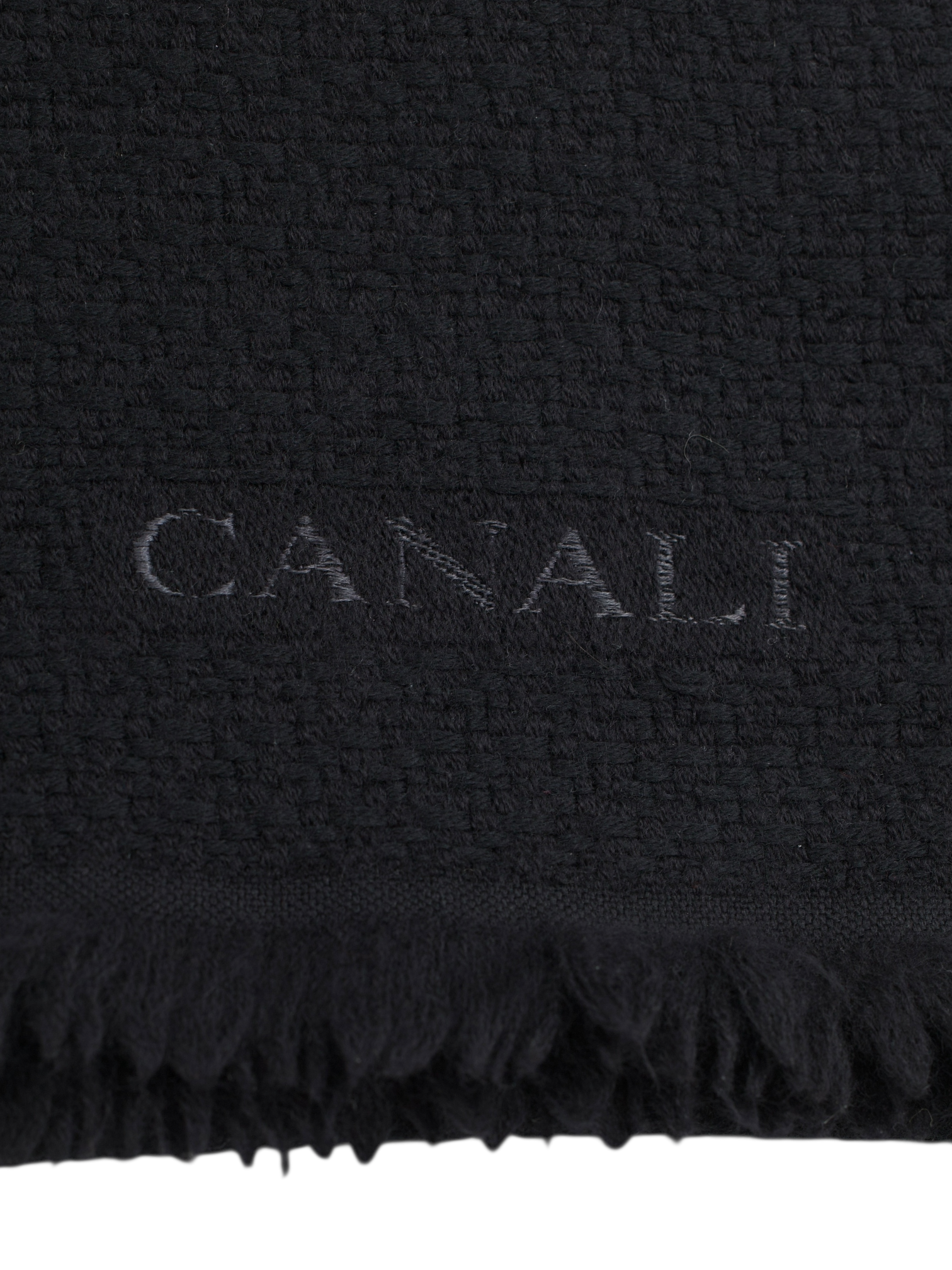 Canali Black Pure Wool Jacquard Weave Scarf