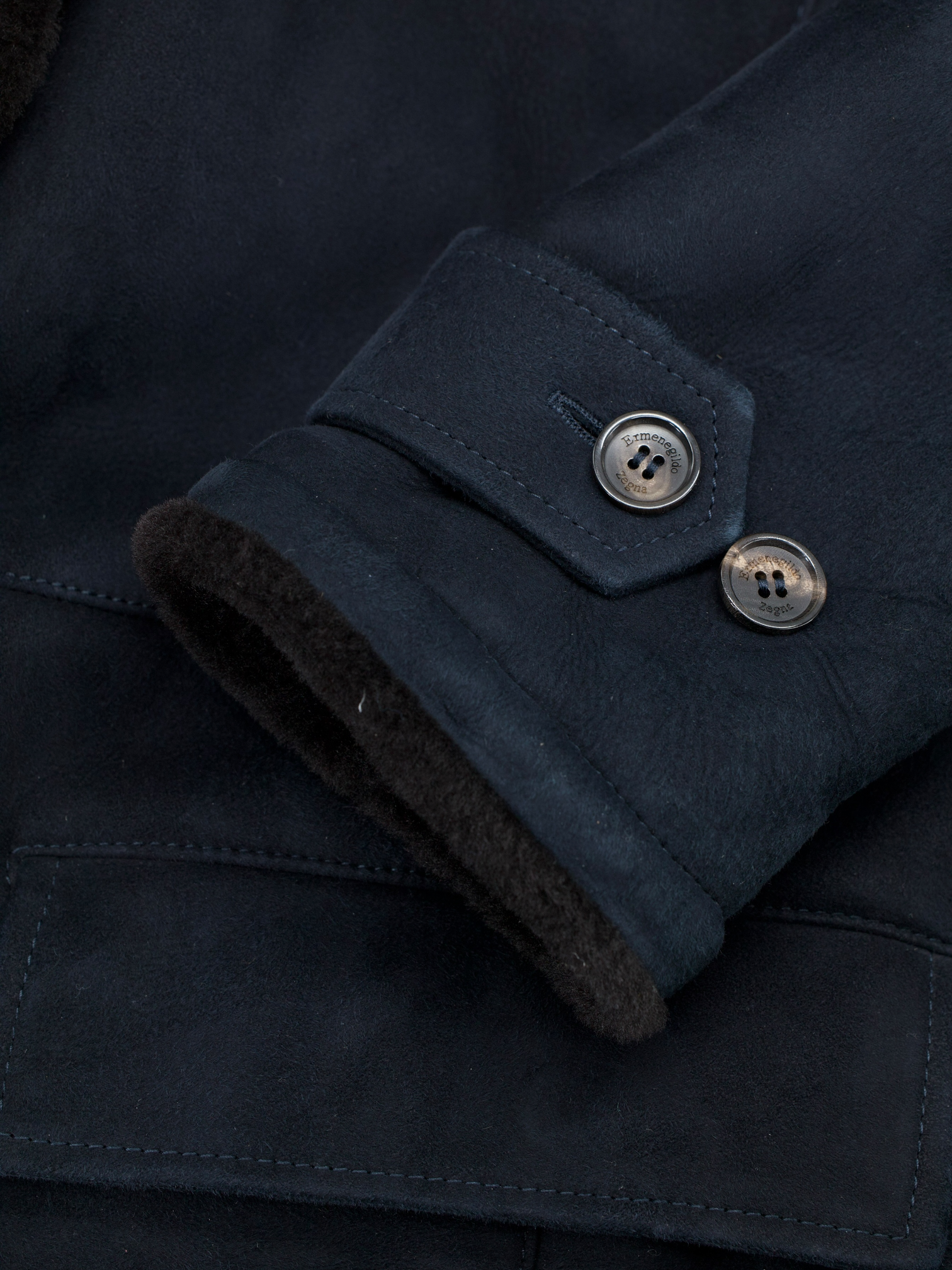 Ermenegildo Zegna Navy Lambskin Suède Lammy Coat