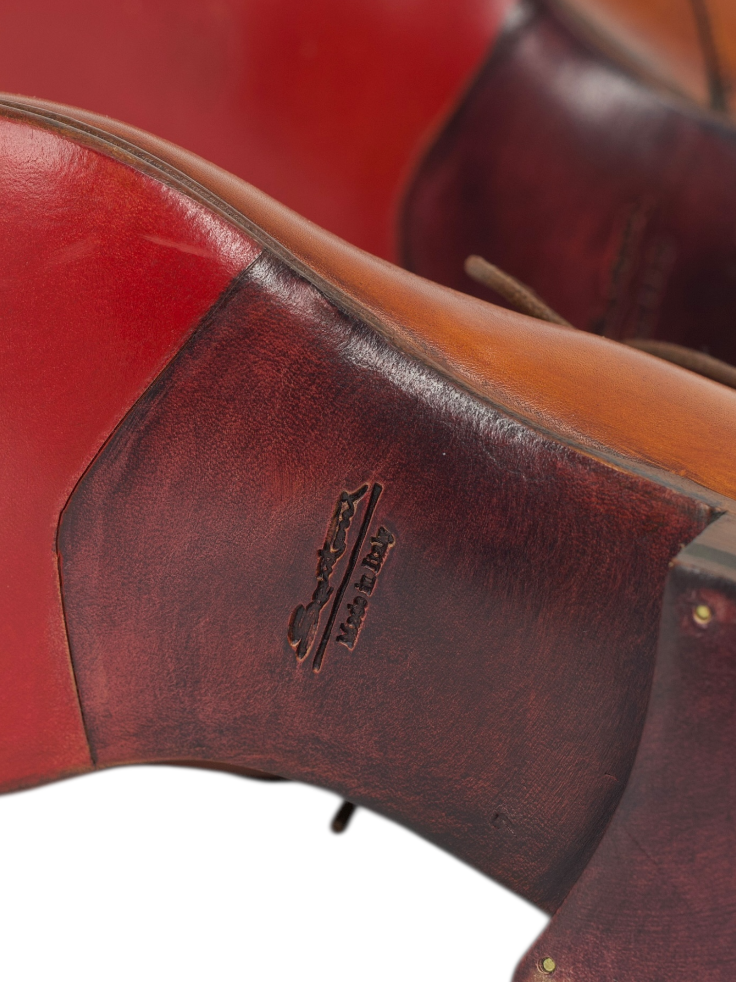 Santoni Cognac Brown Calfleather Handpainted Derby Shoes