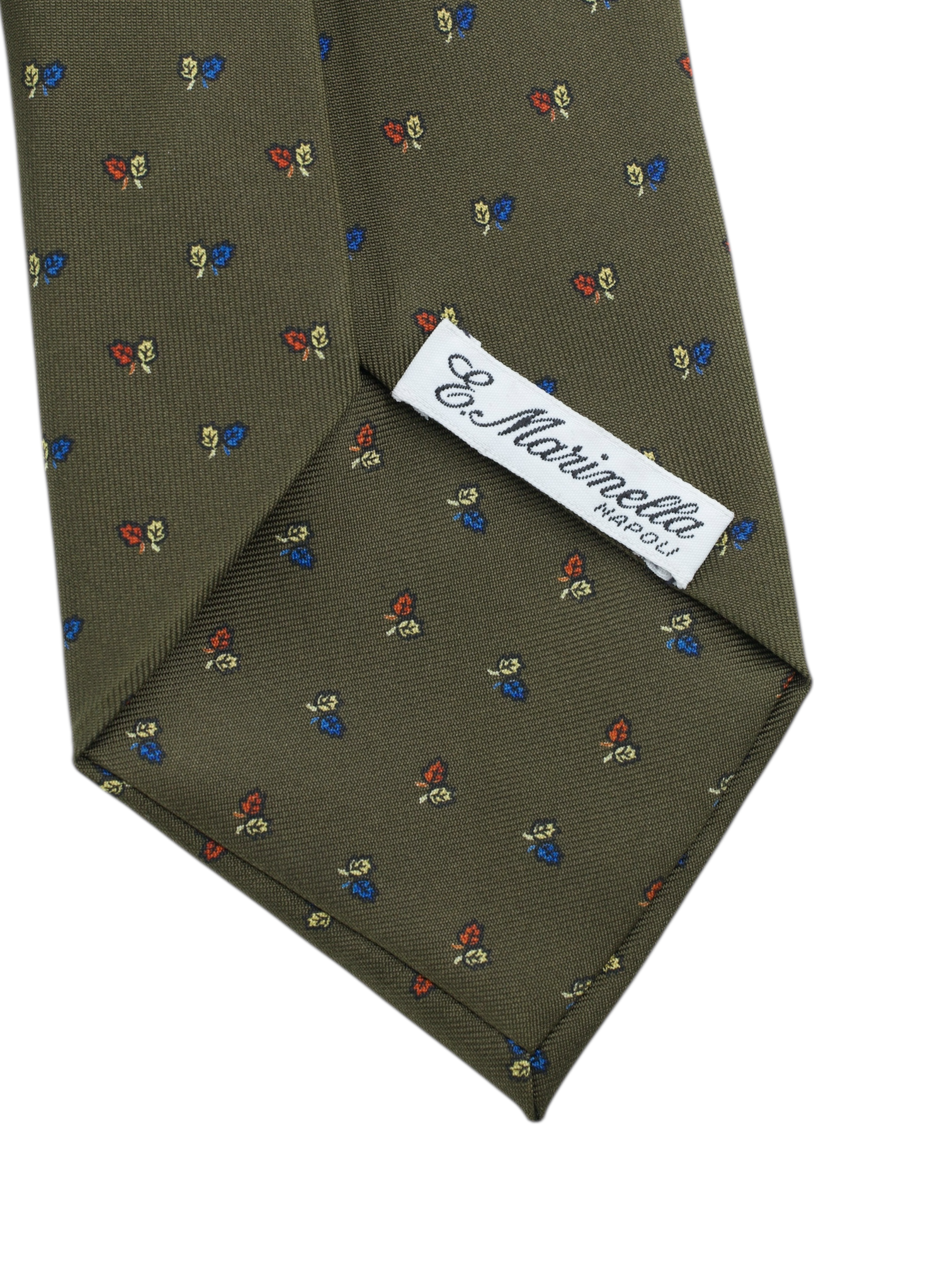 E.Marinella Olive Green Silk Geometric Pattern Tie