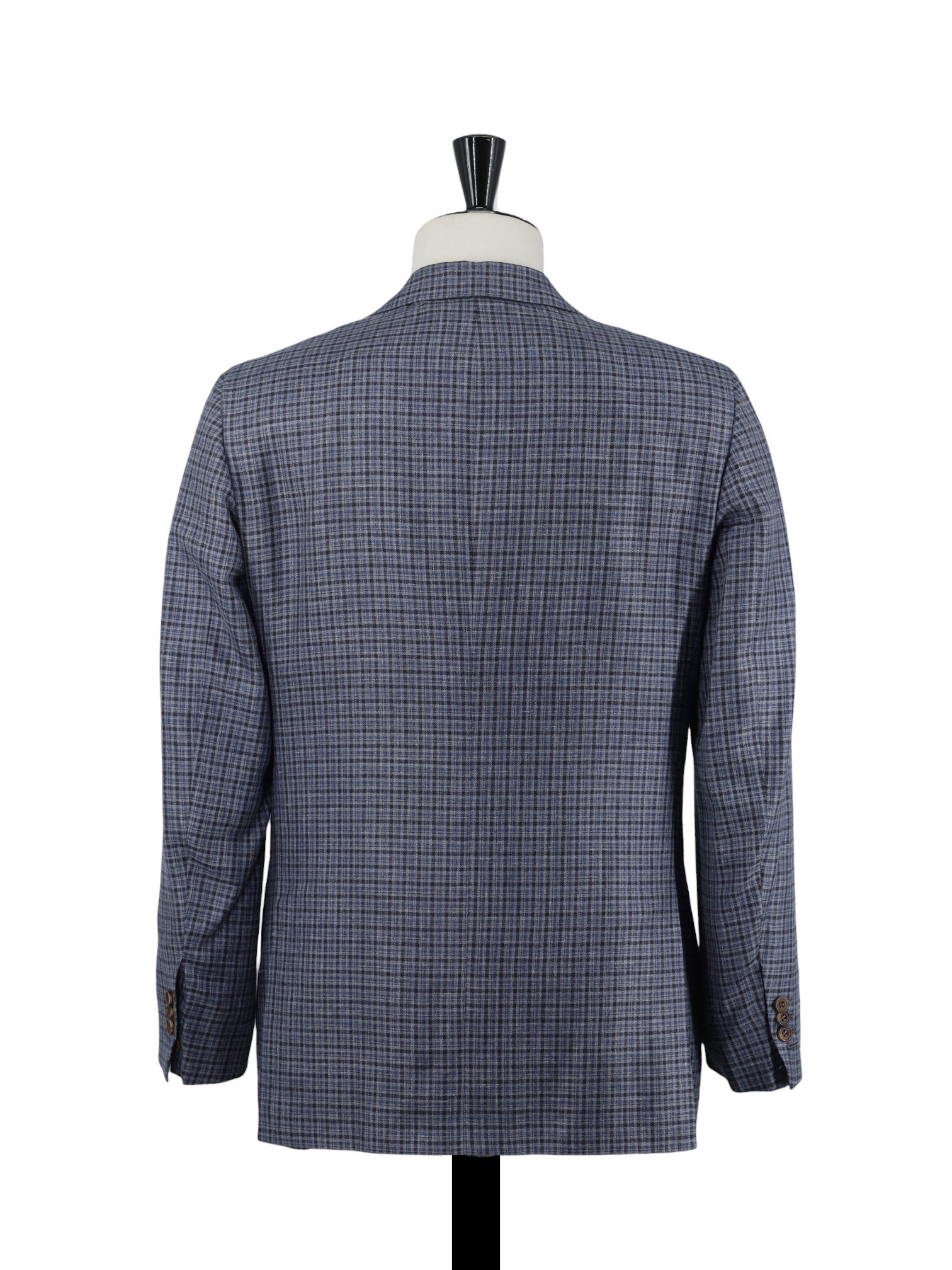 Kiton Steel Blue Cashmere, Linen & Silk Checkered Jacket