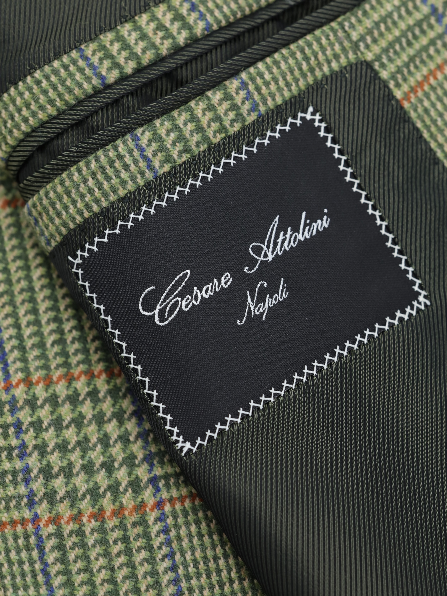Cesare Attolini Moss Green Pure Wool Multicolor Prince of Wales Jacket