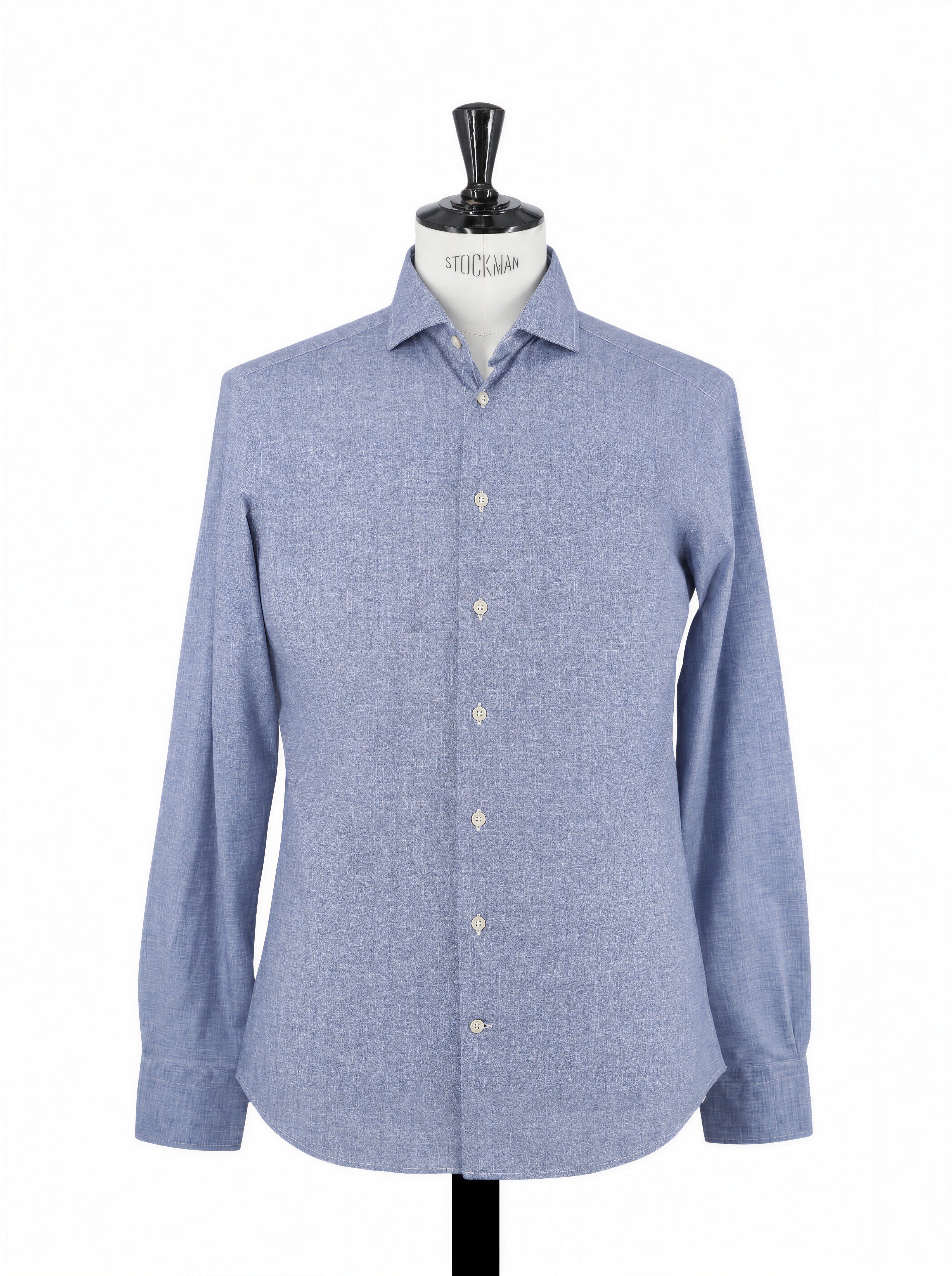 Traiano Milano Blue Linen-Look Stretch Shirt