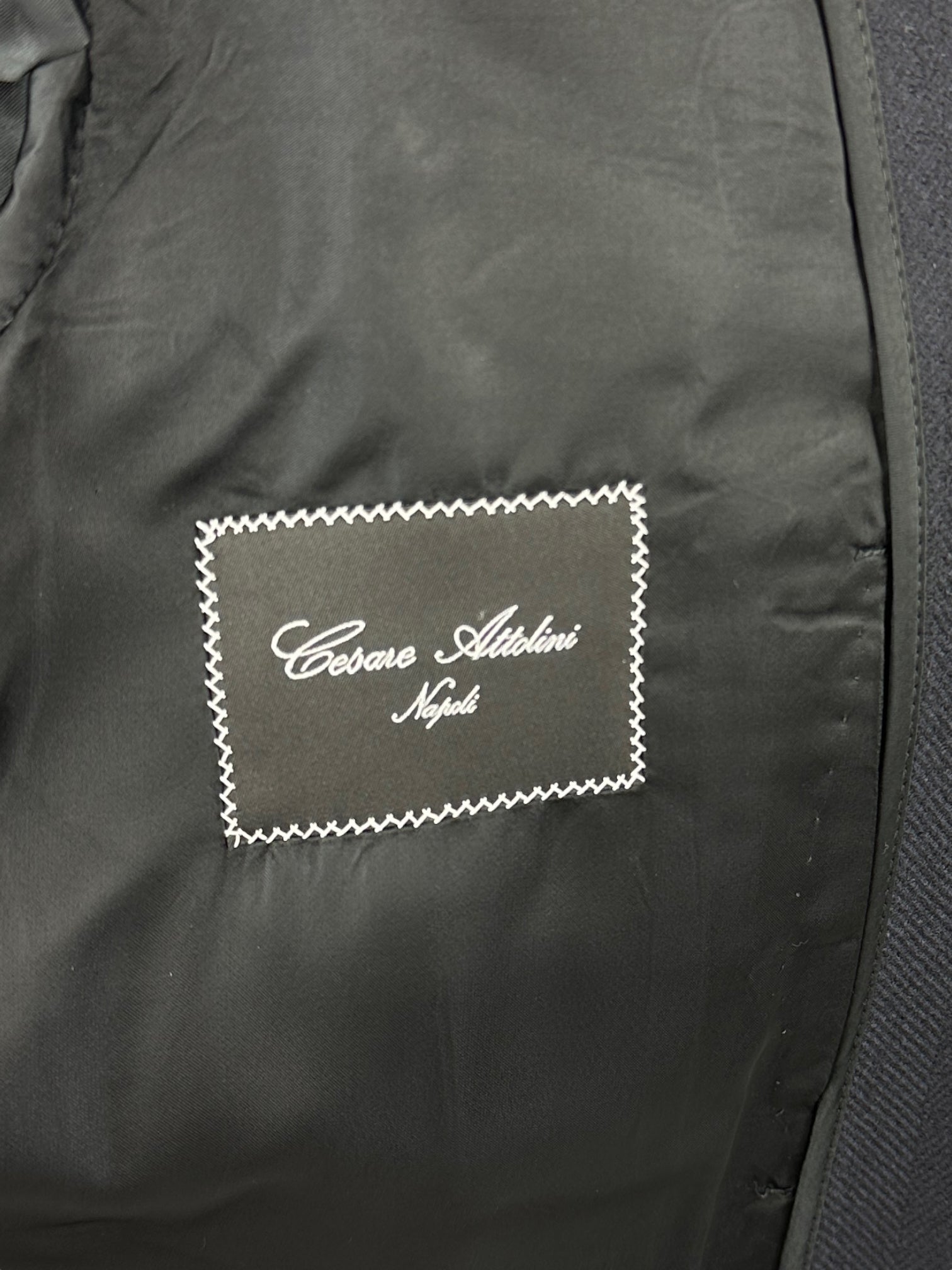 Cesare Attolini Navy Herringbone Wool Overcoat