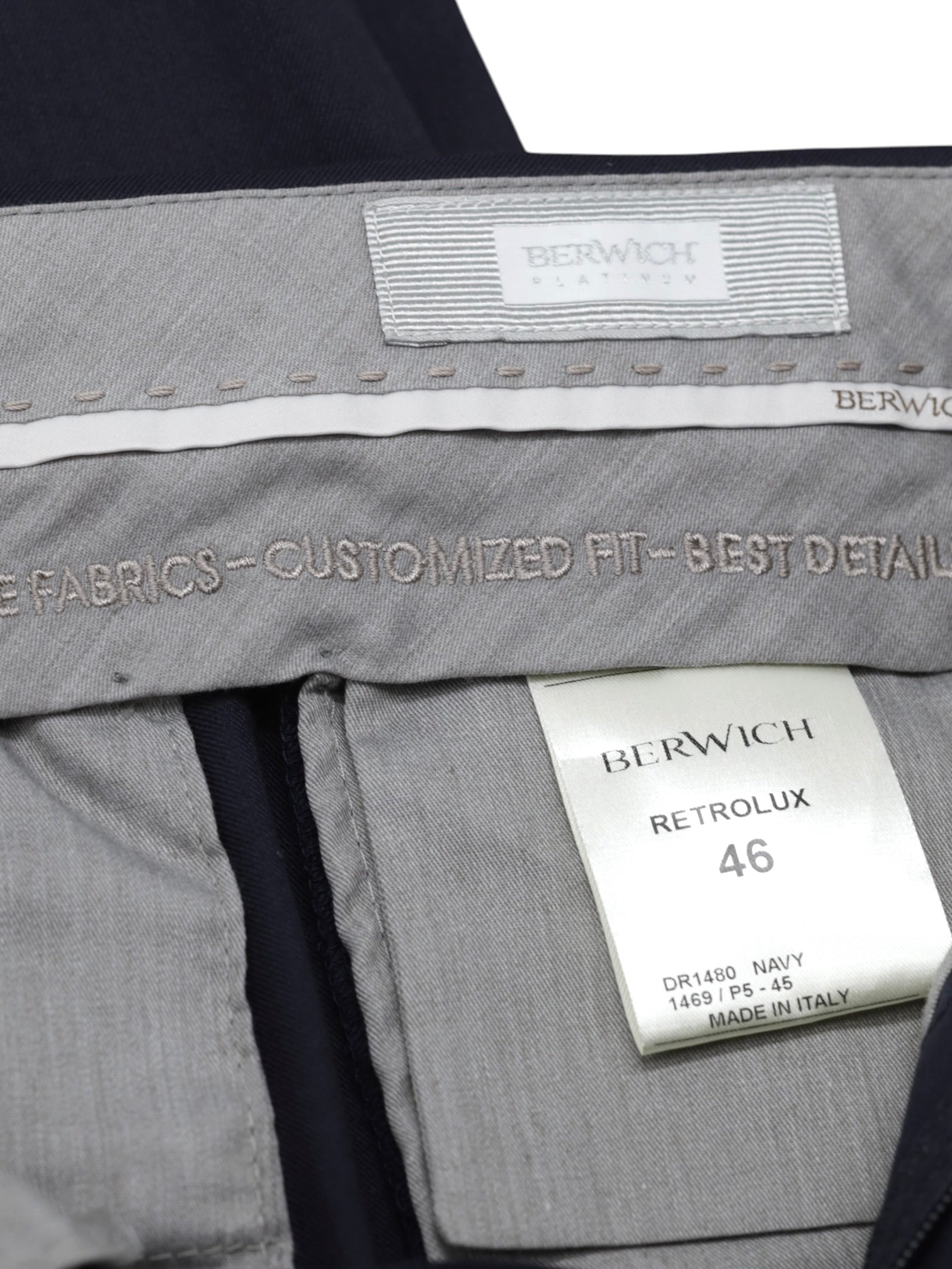Berwich Navy Wool & Silk Side-Adjuster "Platinum" Trousers