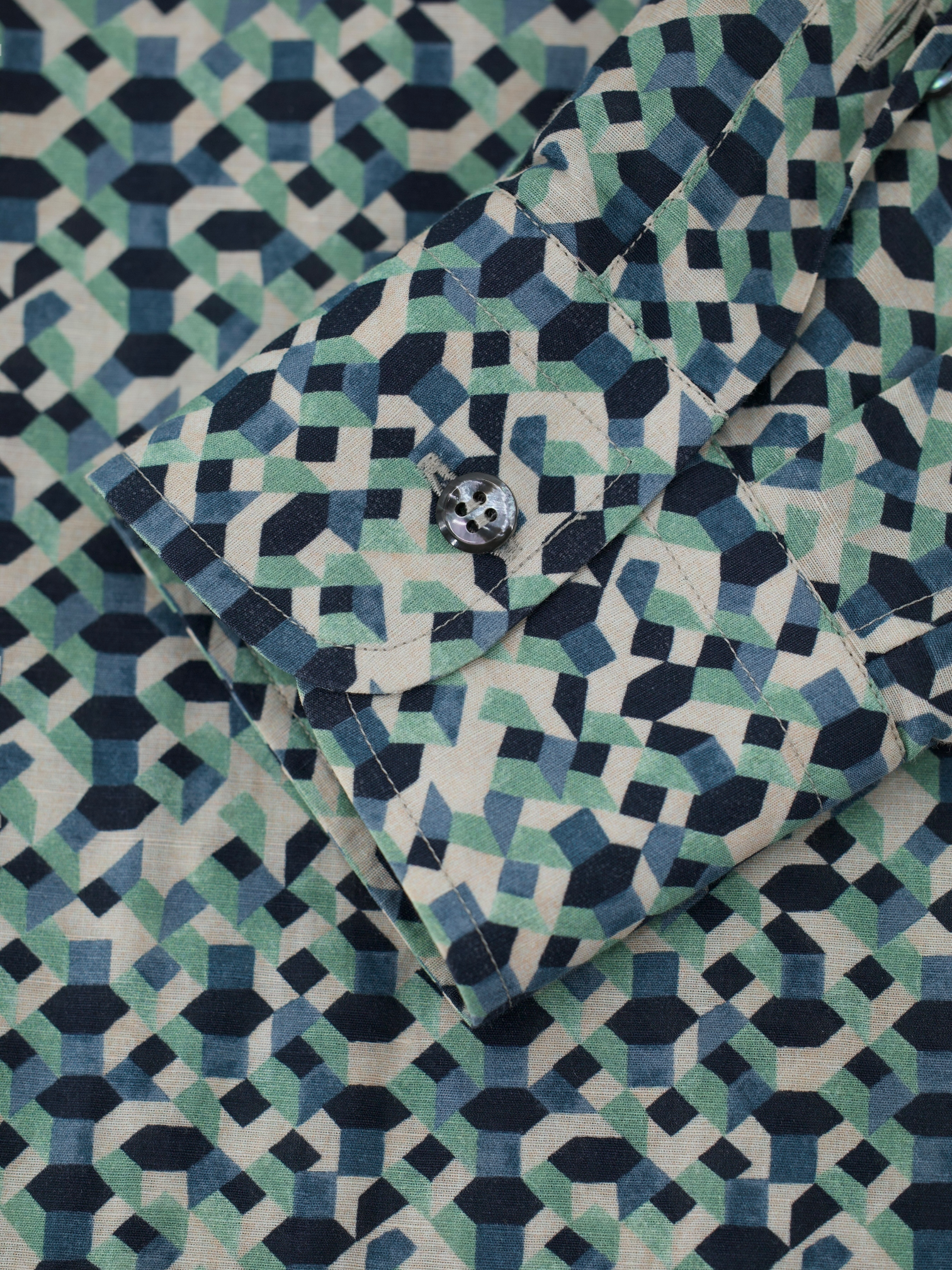 Brioni White Multicolor Linen & Cotton Geometric Pattern Summer Shirt