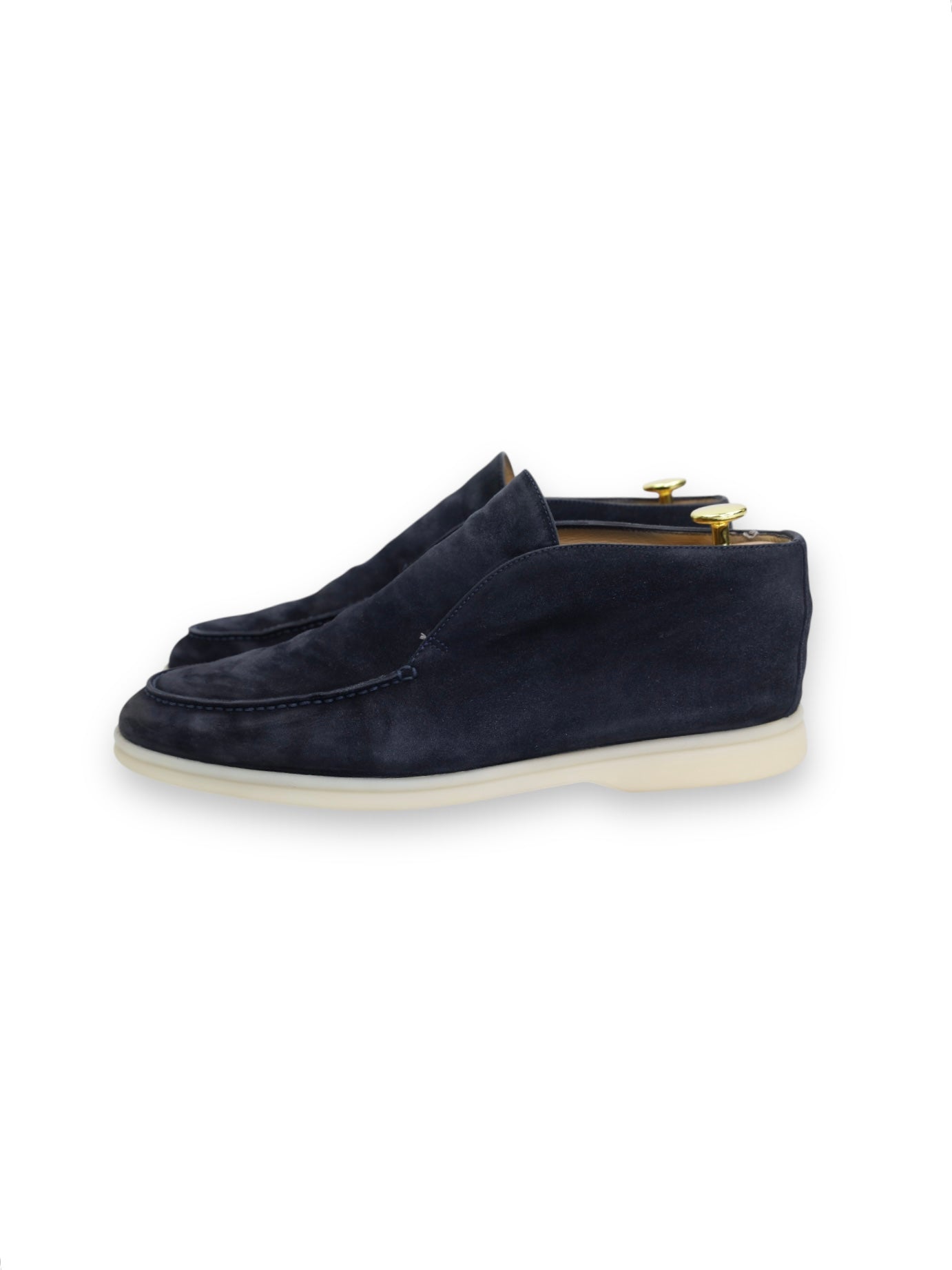 Loro Piana Navy Suede Open Walk Ankle Boots