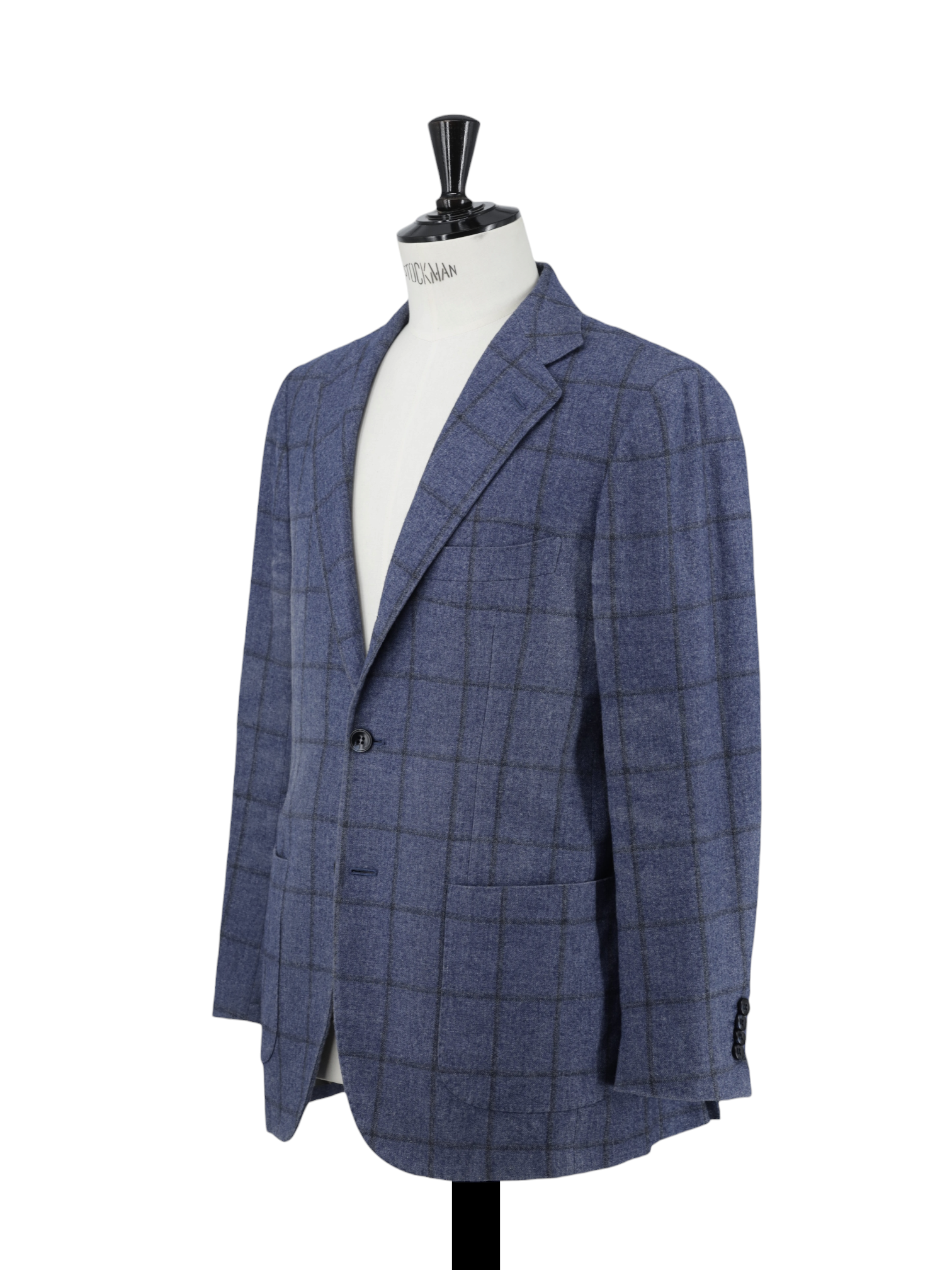 Kiton Blue Wool, Cotton & Silk Windowpane Jacket