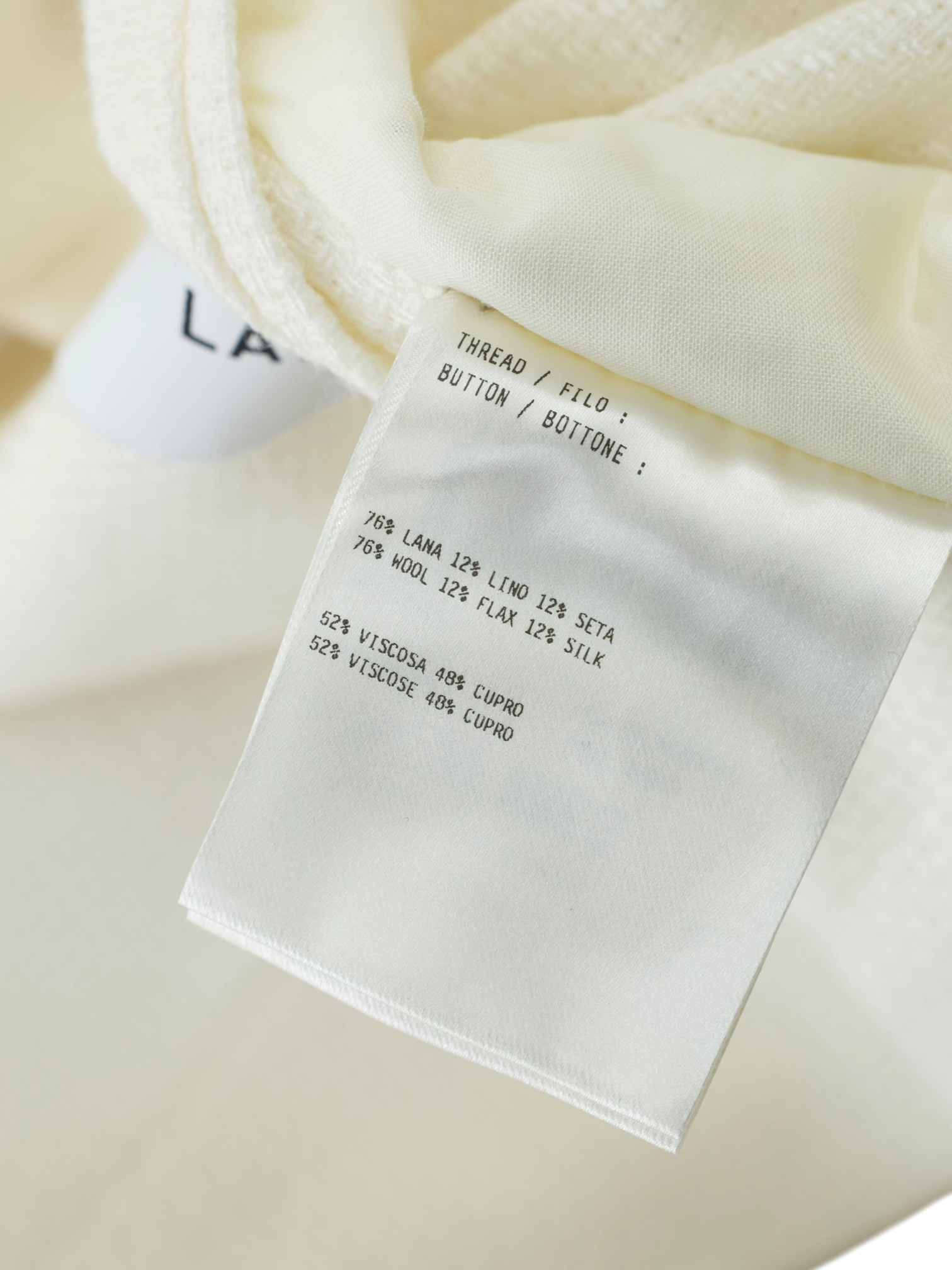 Lardini White Double Breasted Wool, Linen & Silk Hopsack Jacket