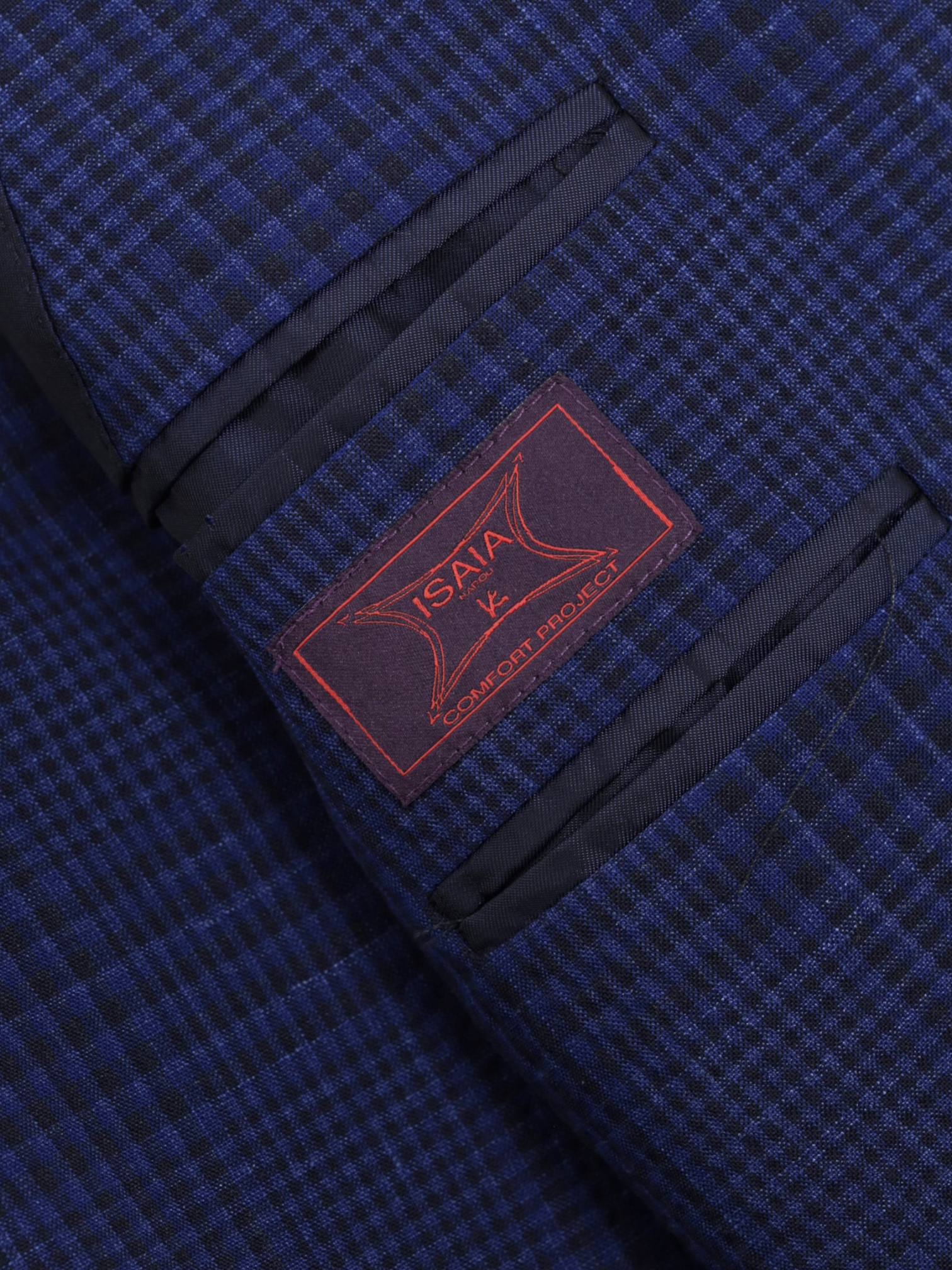Isaia Cobalt Blue Wool, Silk & Linen Shadow-Check Amalfi Jacket