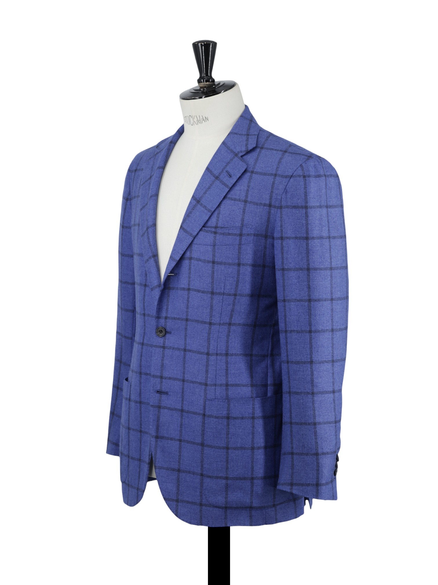 Kiton Azure Blue Silk & Cashmere Windowpane Jacket