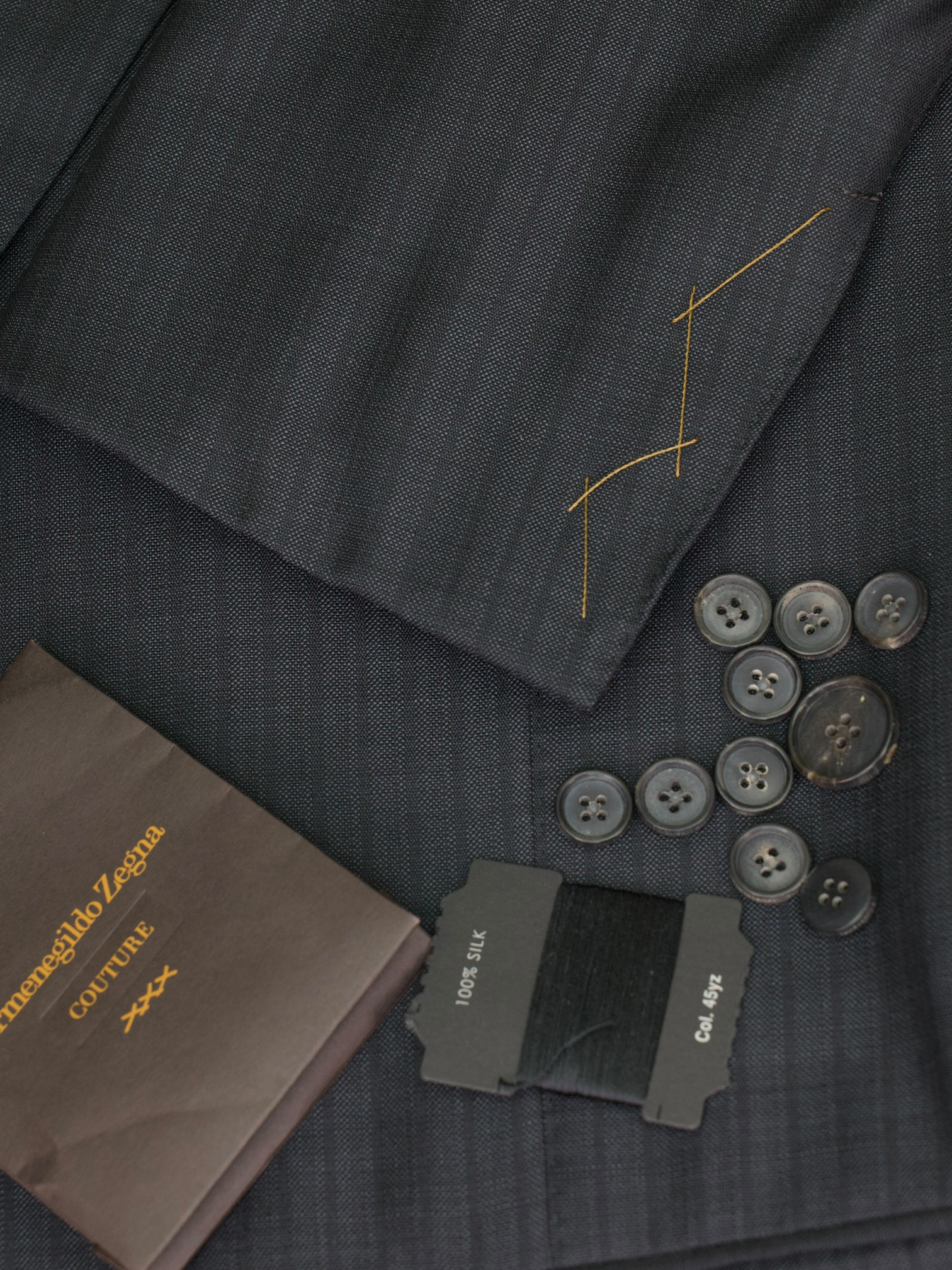 Ermenegildo Zegna Couture Dark Grey Handmade Wool & Silk Striped Suit