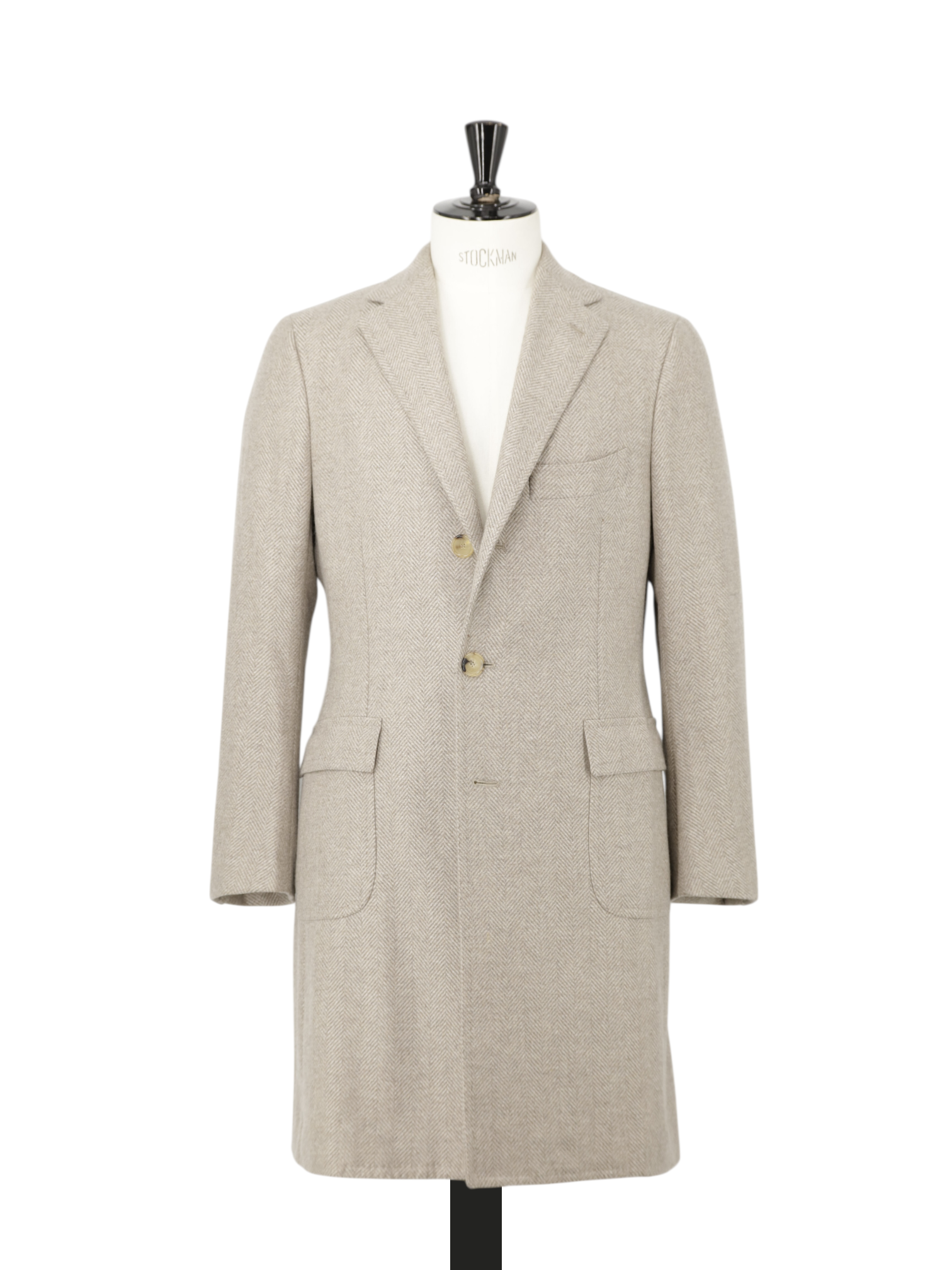 Cesare Attolini Taupe Pure Cashmere Herringbone Sartorial Polo Coat