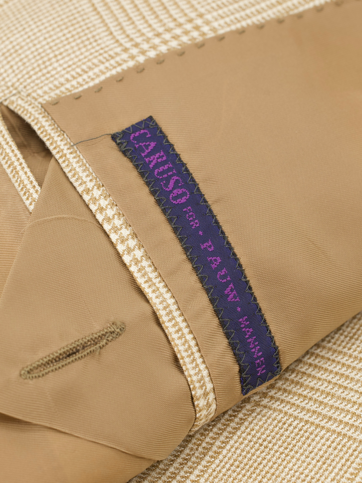 Caruso Beige Cashmere, Silk & Linen Prince or Wales Jacket