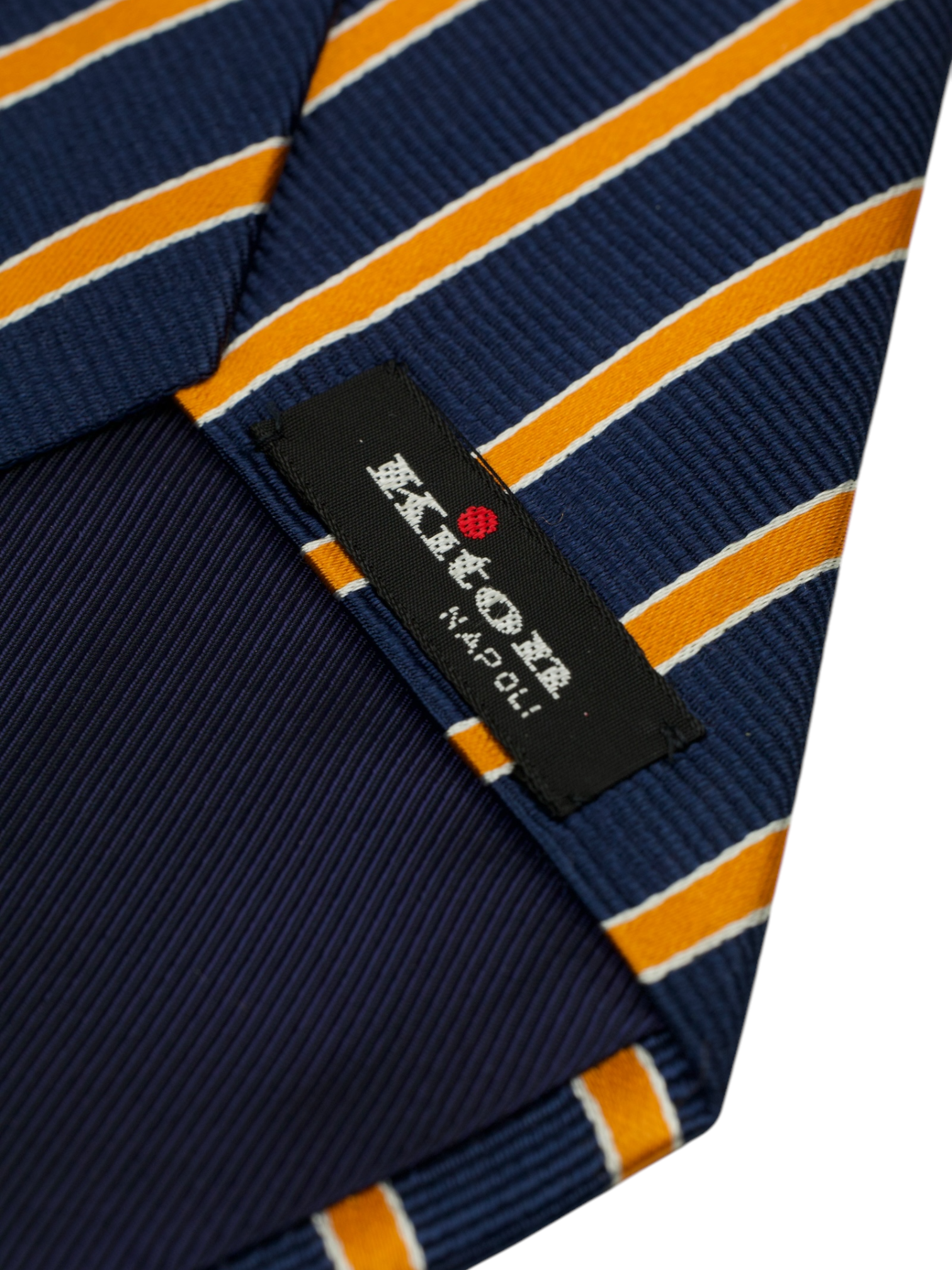 Kiton 5-Fold Dark Blue & Orange Silk Striped Tie