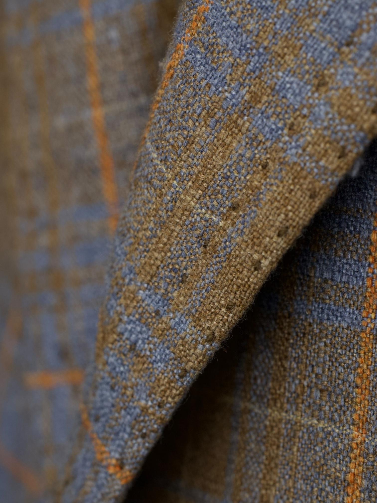 Cesare Attolini Taupe, Light Blue & Orange Silk & Cashmere Check Jacket