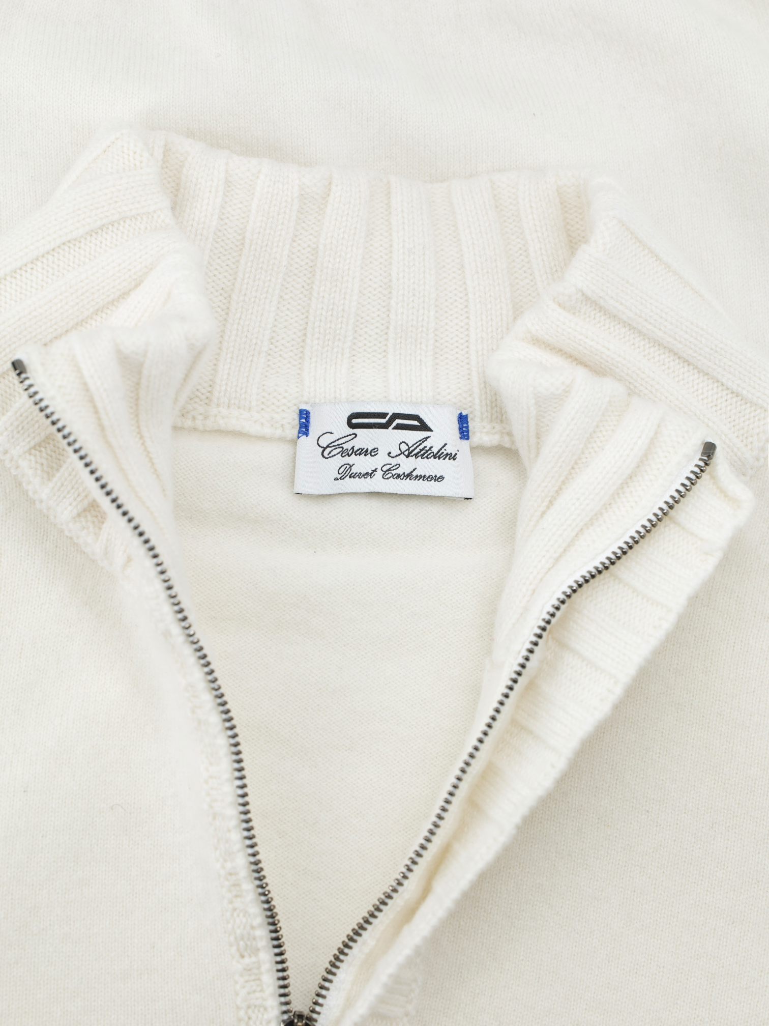 Cesare Attolini White Duvet Cashmere Half-Zip Knitwear