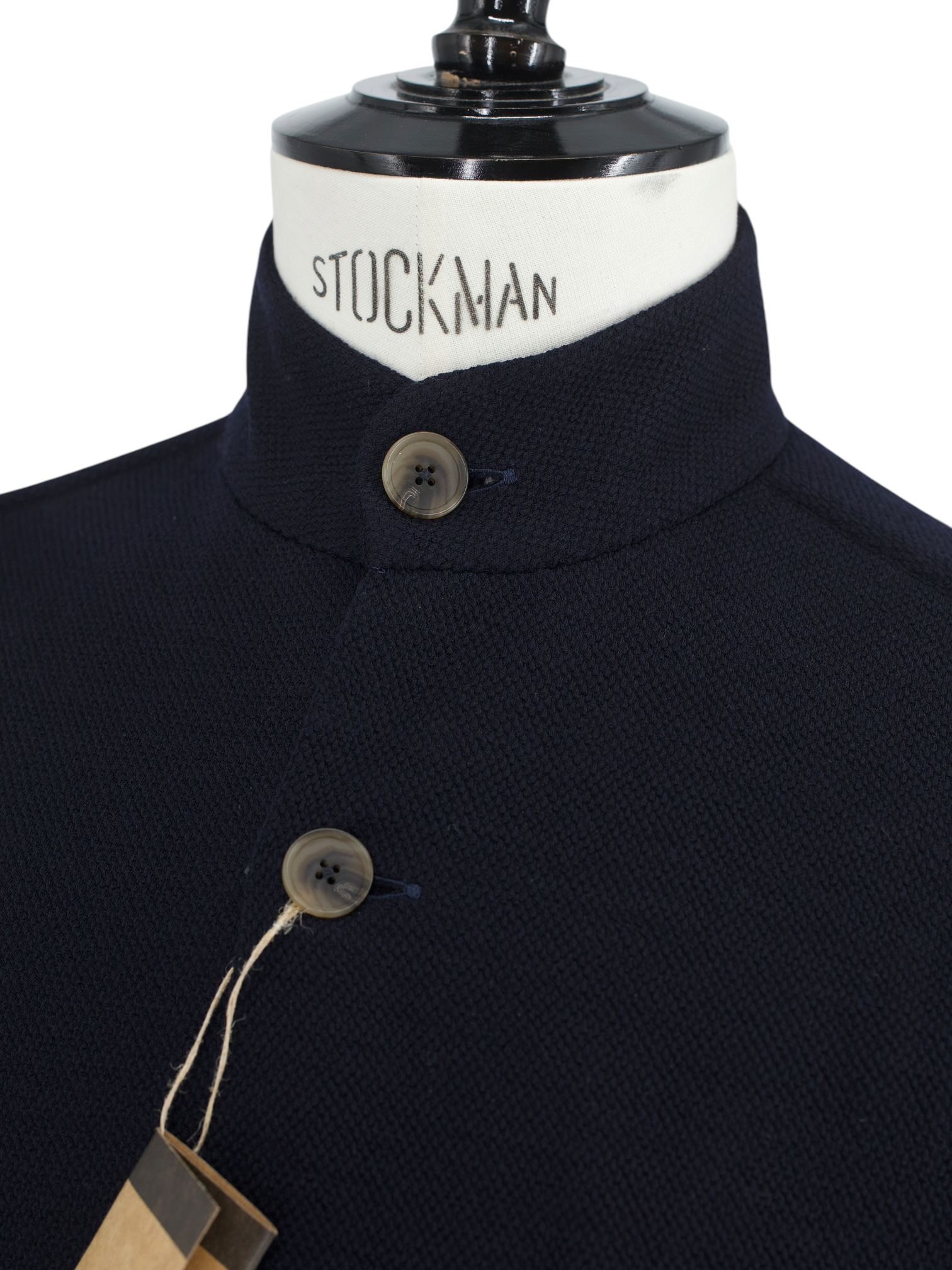 100 Hands Black Piqué-Knitted Wool Mandarin-Collar Traveller Jacket
