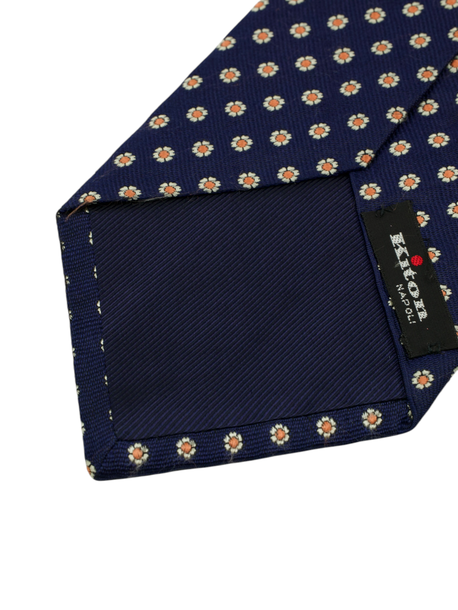 Kiton 5-Fold Navy & Orange Silk Floral Pattern Tie