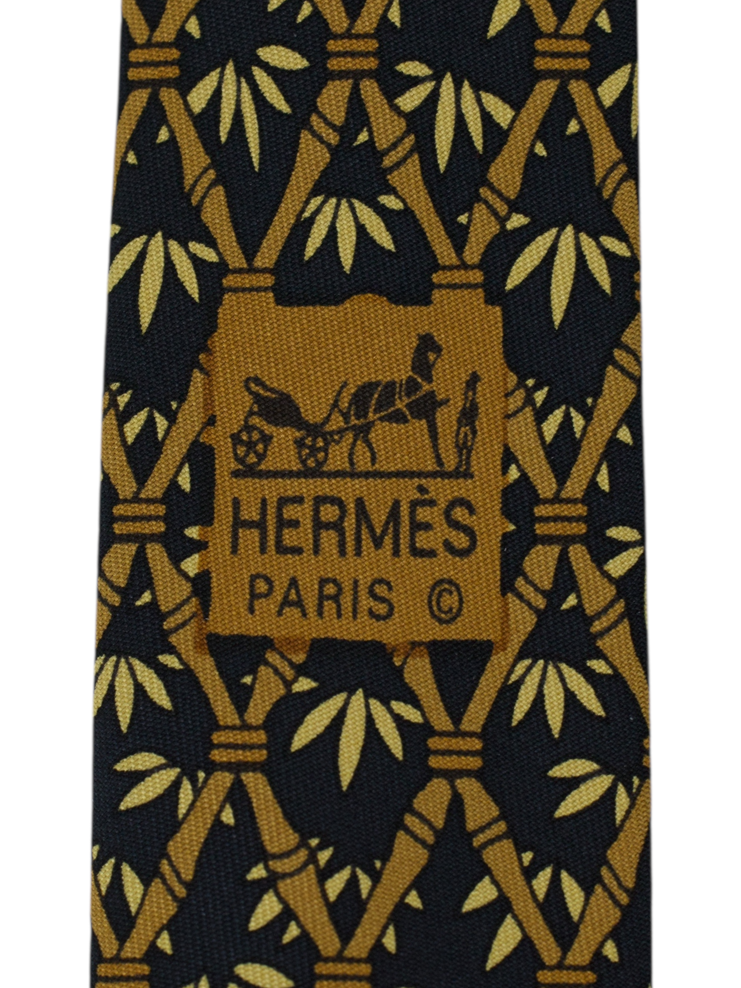 Hermès Black & Beige Silk Bamboo Lattice Tie