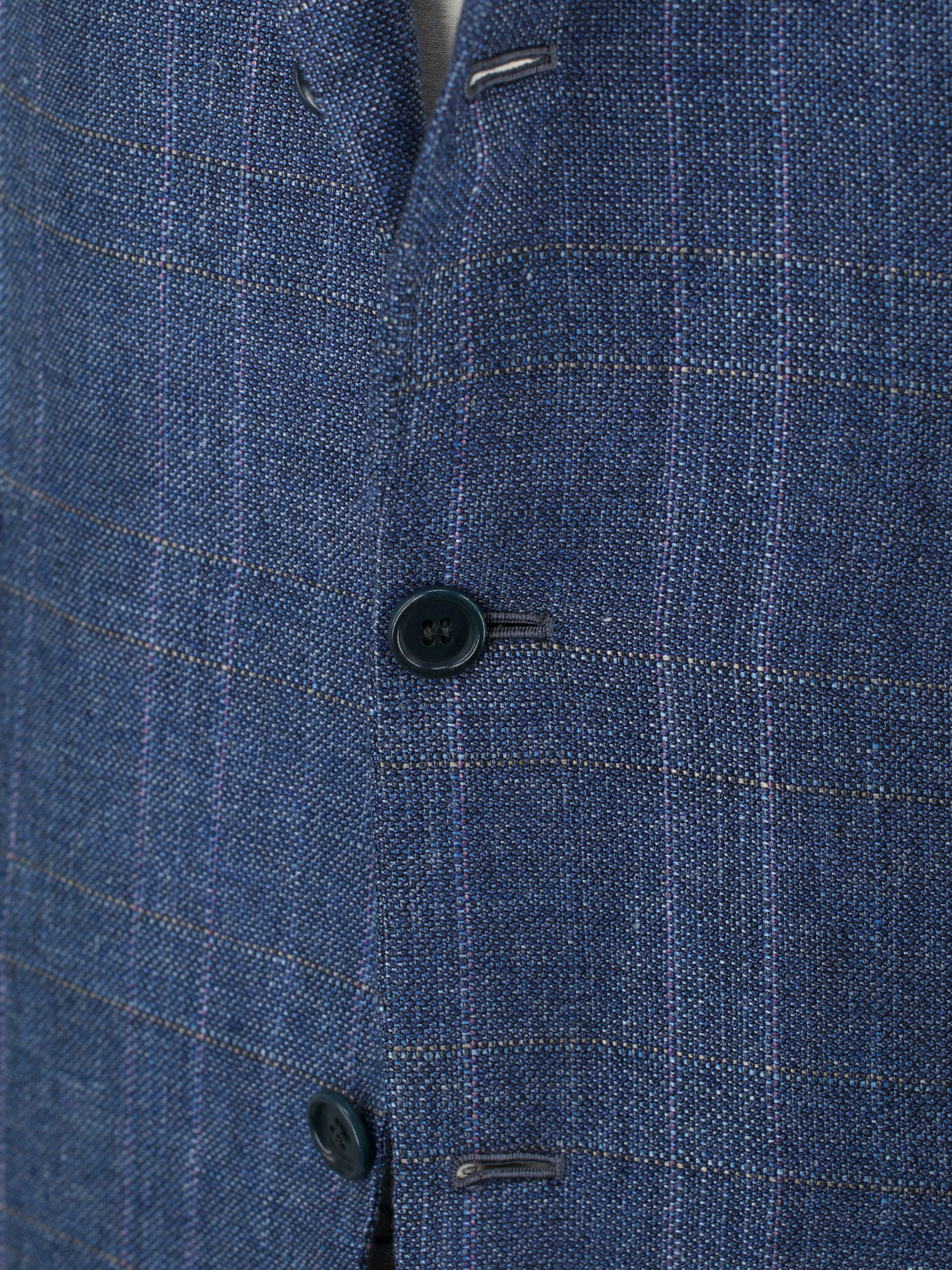 Kiton Blue & Light Brown Linen, Cashmere & Silk Windowpane Jacket