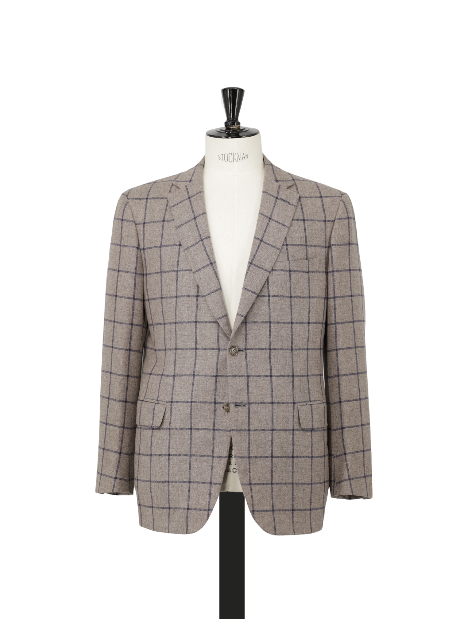 Brioni Taupe & Navy Wool, Silk & Cashmere Windowpane Brunico Jacket