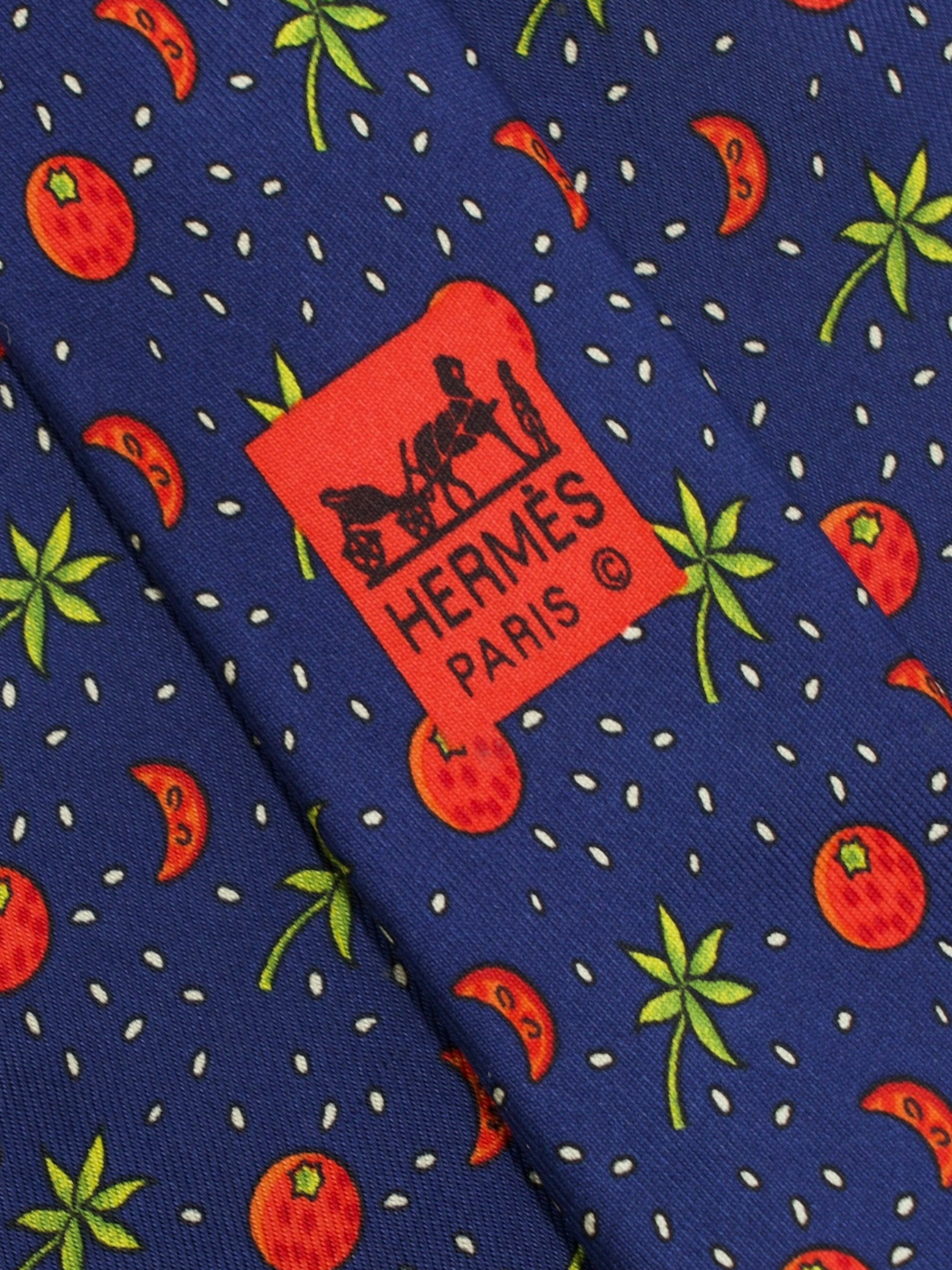 Hermès Navy & Red Silk Tomato Pattern Tie