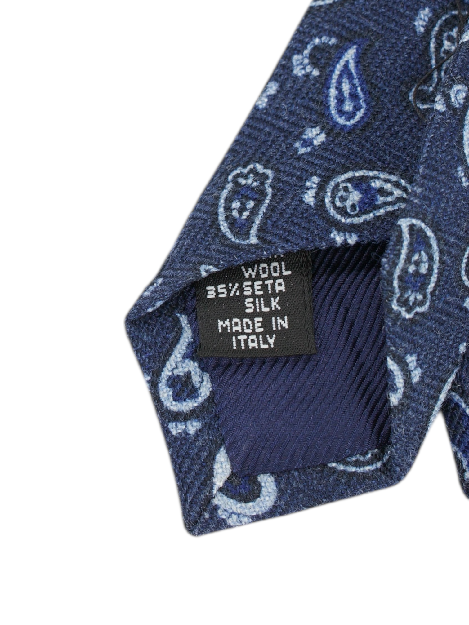 Cesare Attolini Navy & Light Blue Wool & Silk Pailsey Tie