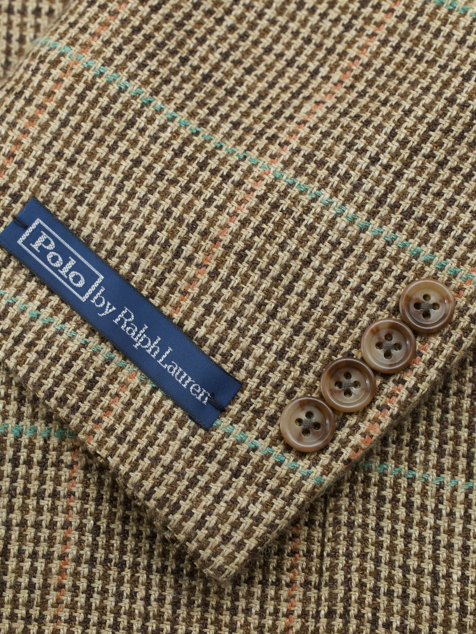 Ralph Lauren Light Brown Linen & Silk Blend Summer-Tweed Check Jacket