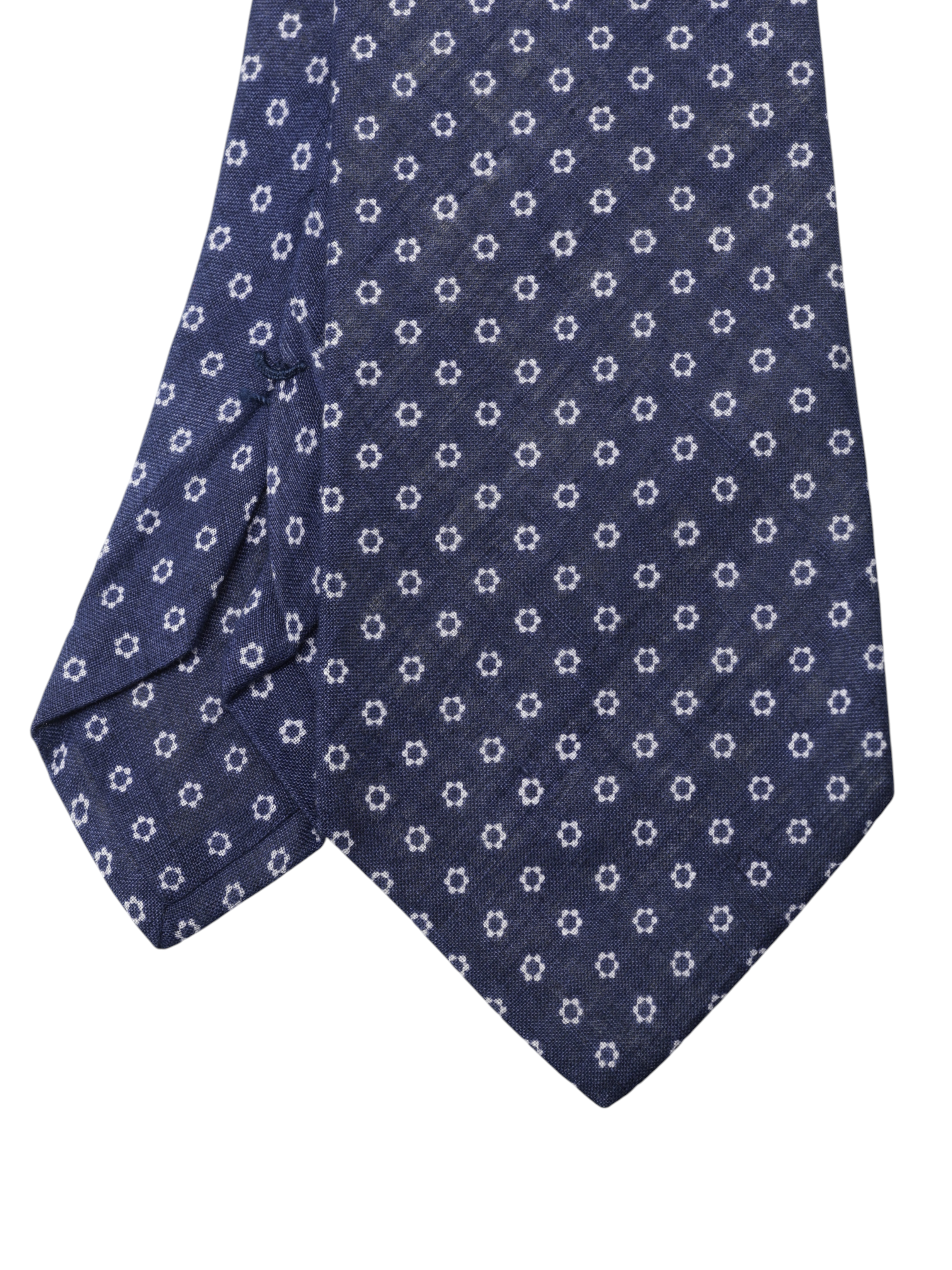 Kiton 5-Fold Dark Blue & White Pure-Linen Floral Self-Tipped Tie