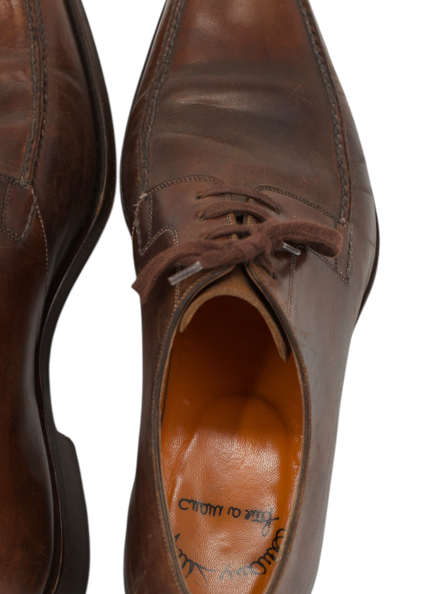 Santoni Brown Calfleather Handpainted Derby Shoes