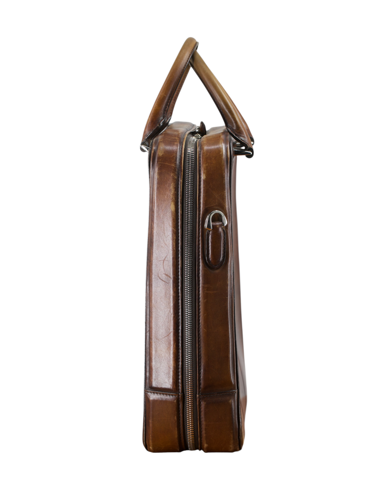 Santoni Cognac Brown Patina-Leather Business Tote-Bag