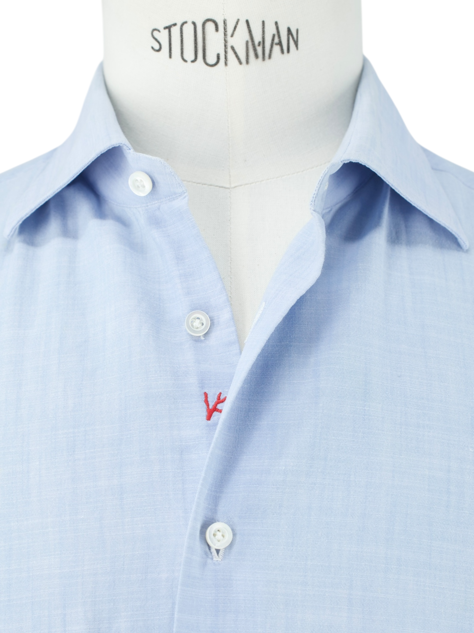 Isaia Light Blue Cotton Mélange Kent-Collar Shirt