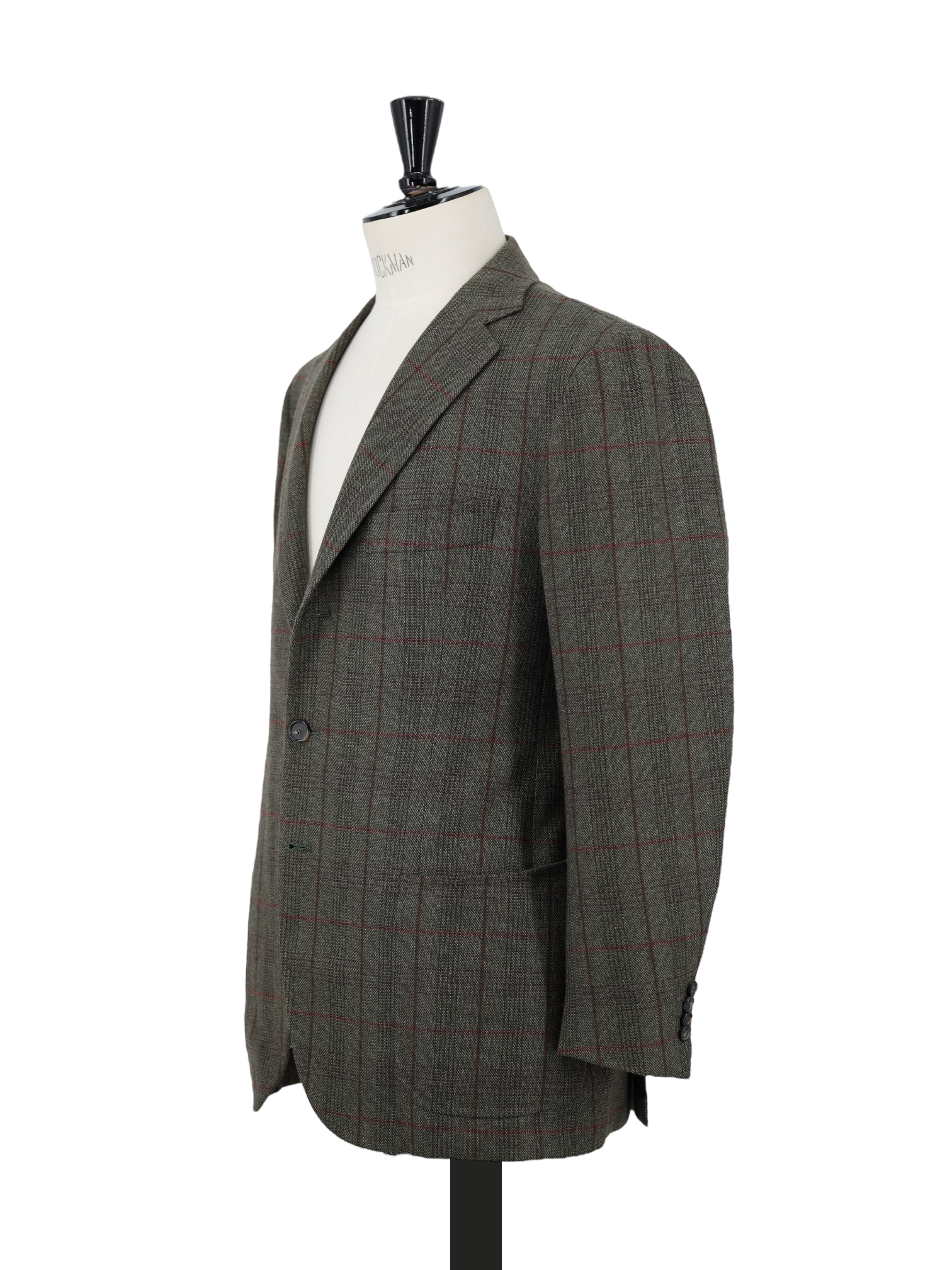 Cesare Attolini Olive Green & Red Wool & Cashmere Windowpane Jacket