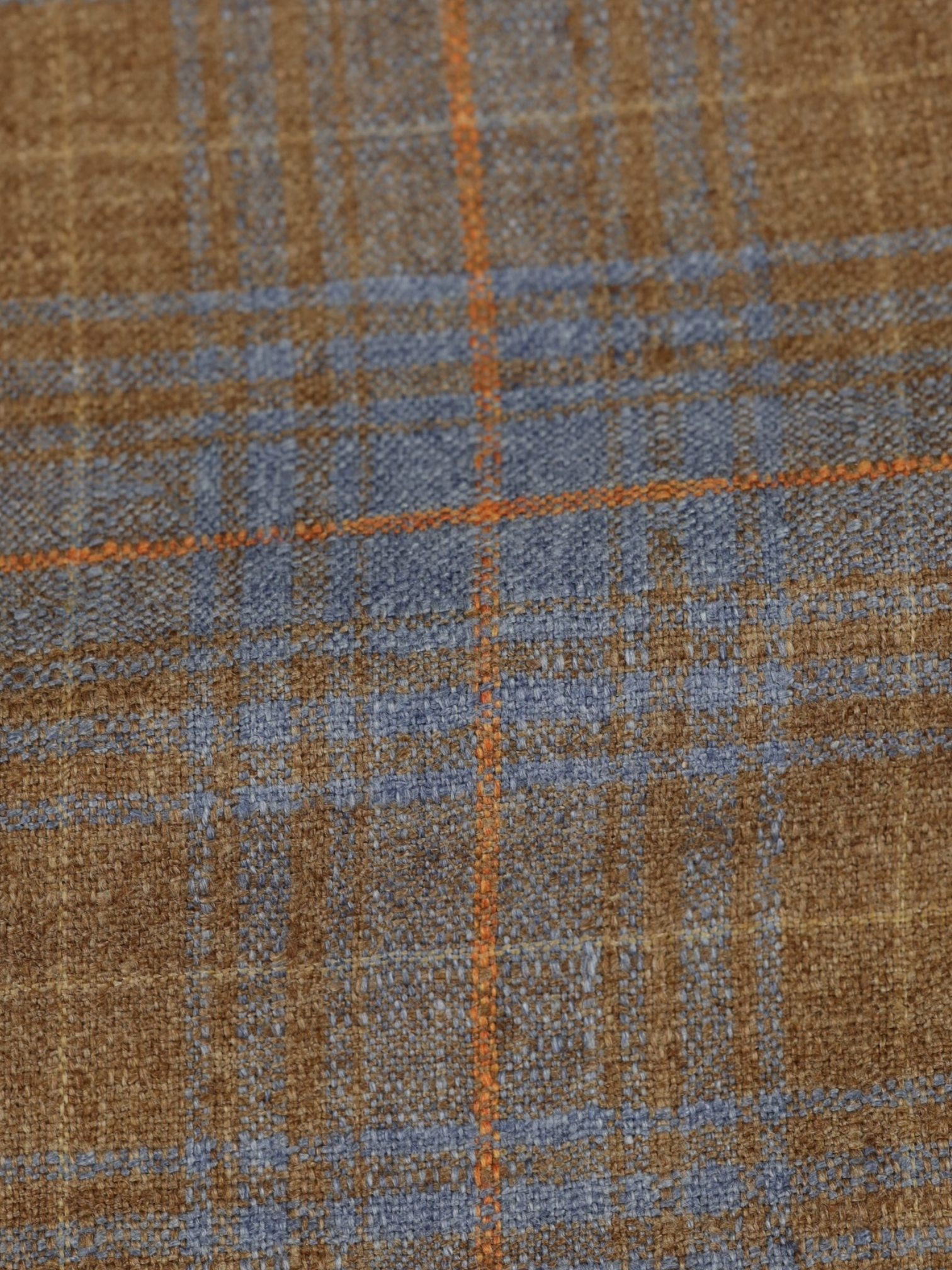 Cesare Attolini Taupe, Light Blue & Orange Silk & Cashmere Check Jacket