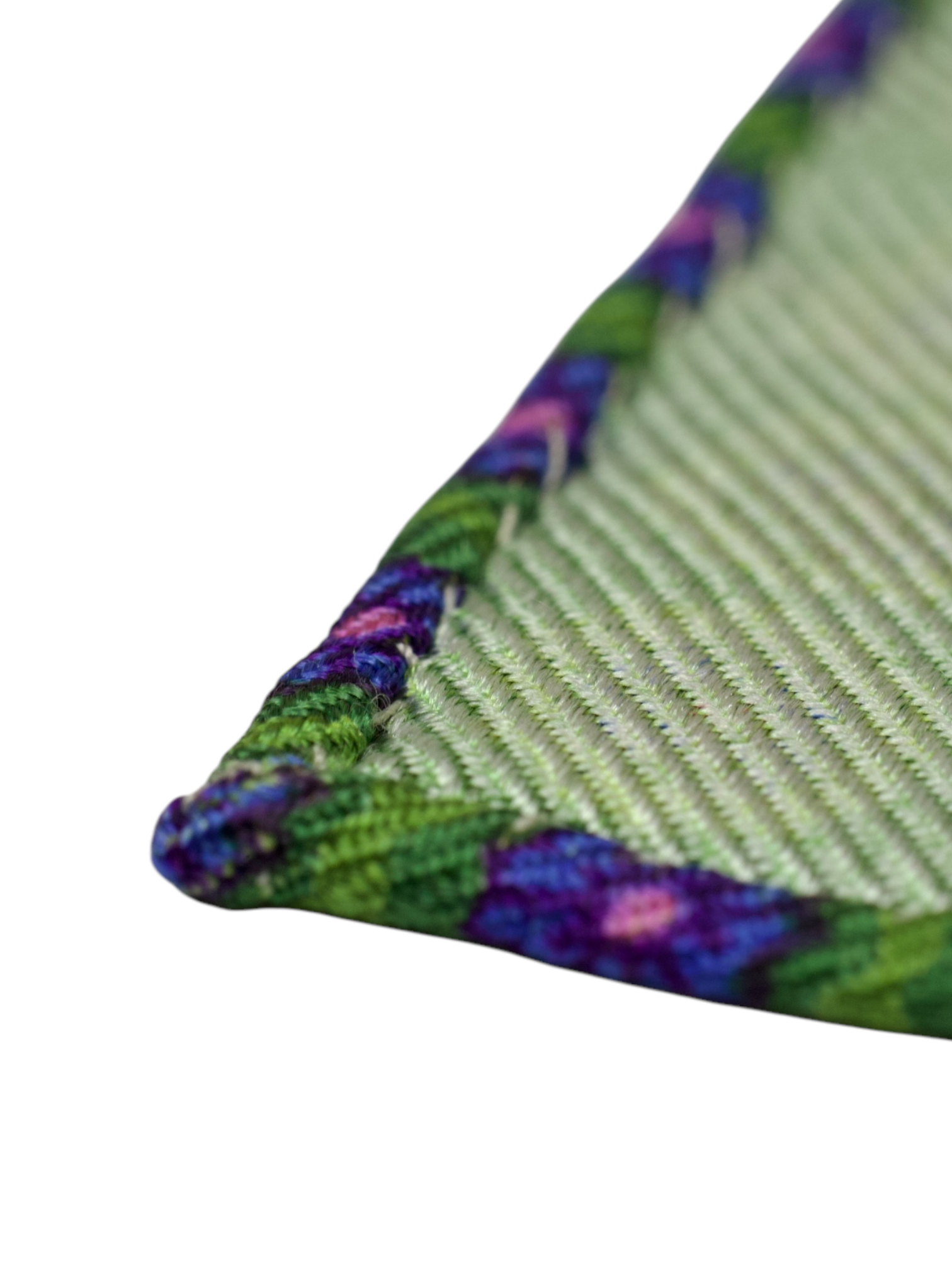 Kiton 5-Fold Green & Pink Handrolled Silk Floral Pattern Tie
